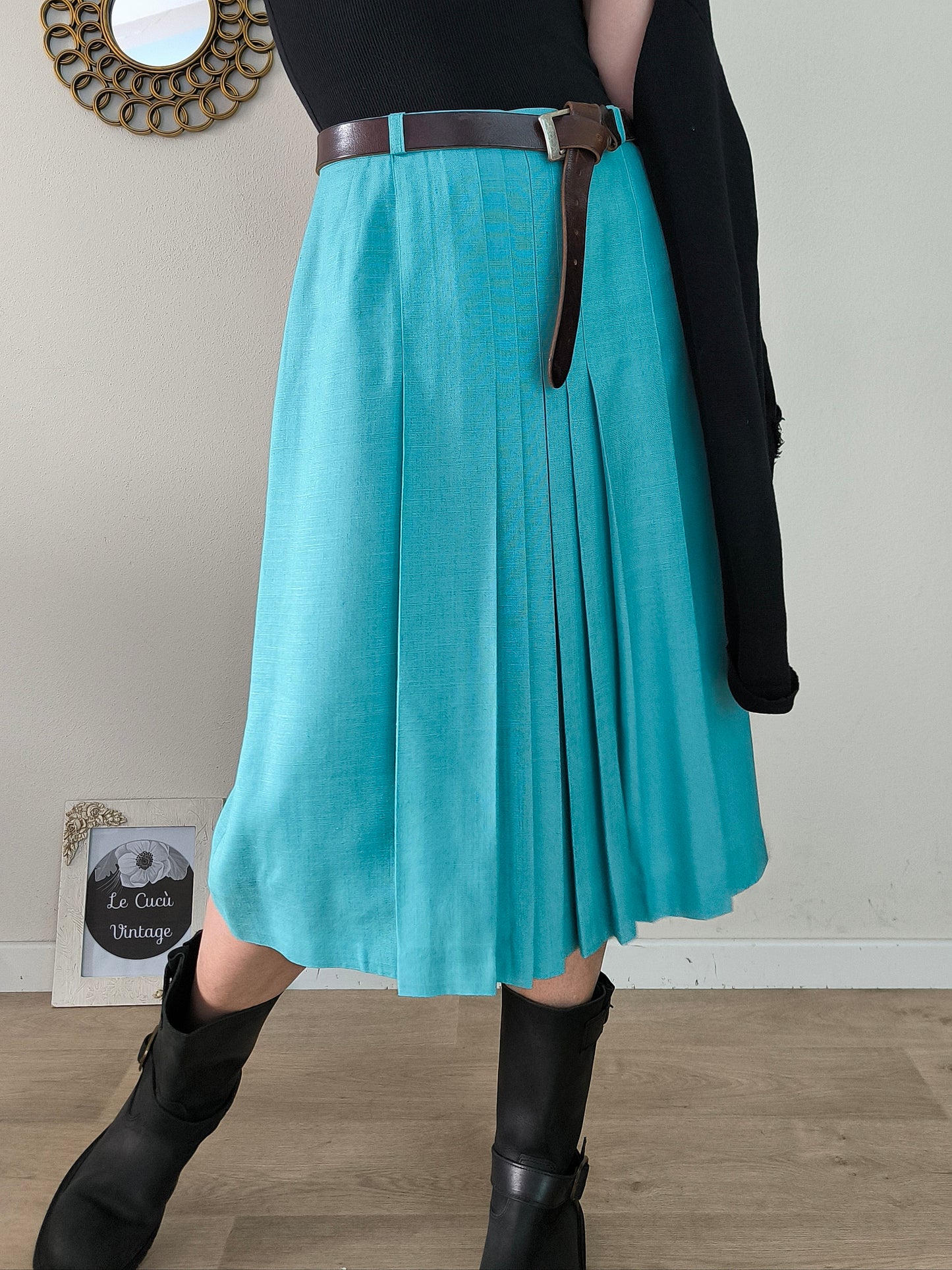 Gonna vintage turchese in cotone