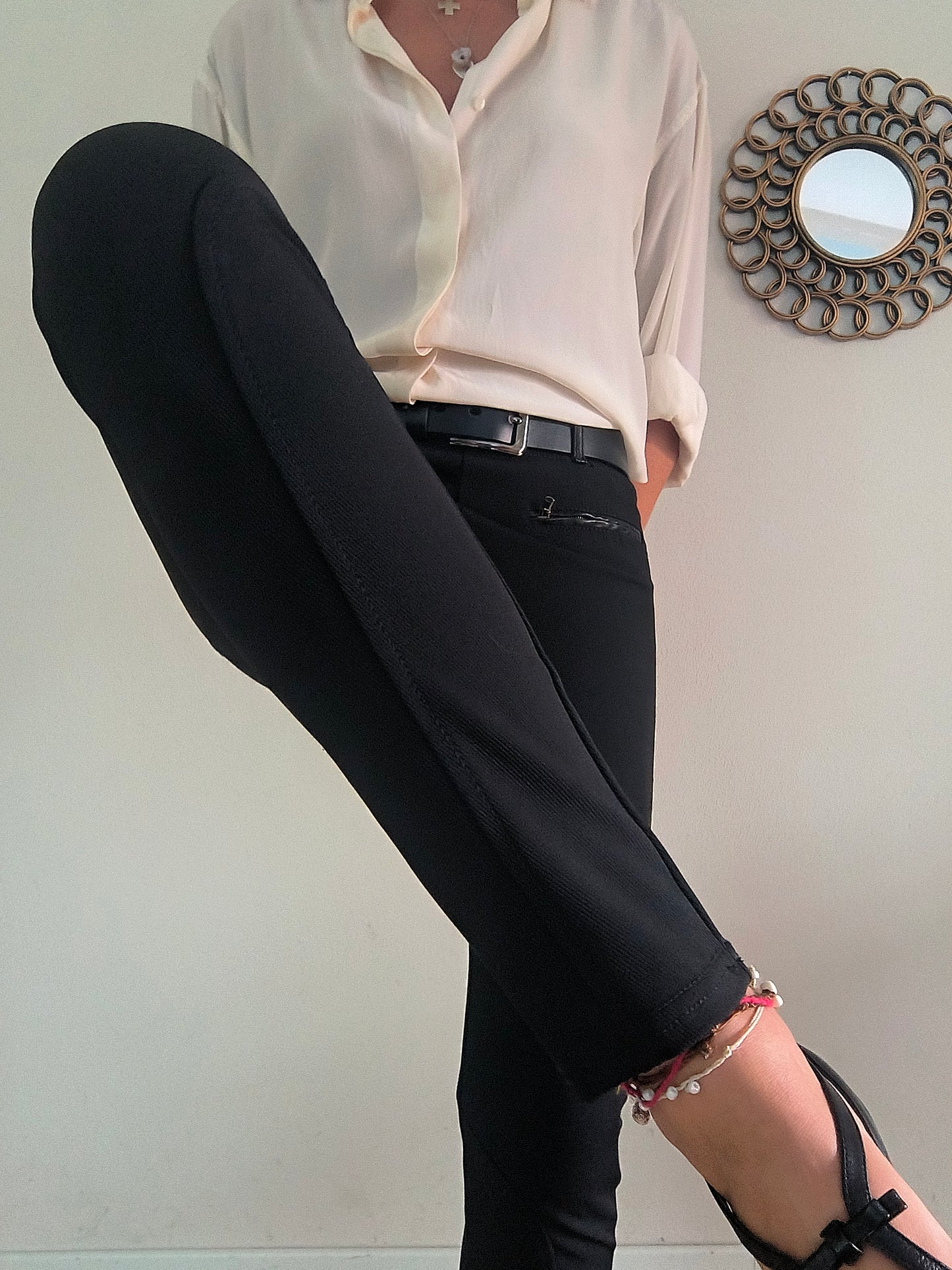 Pantalone aderente nero PennyBlack con inserti in pelle tg 44