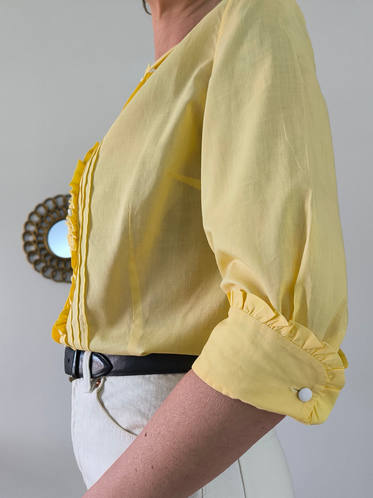Camicia 1950's in cotone giallo crema tg S
