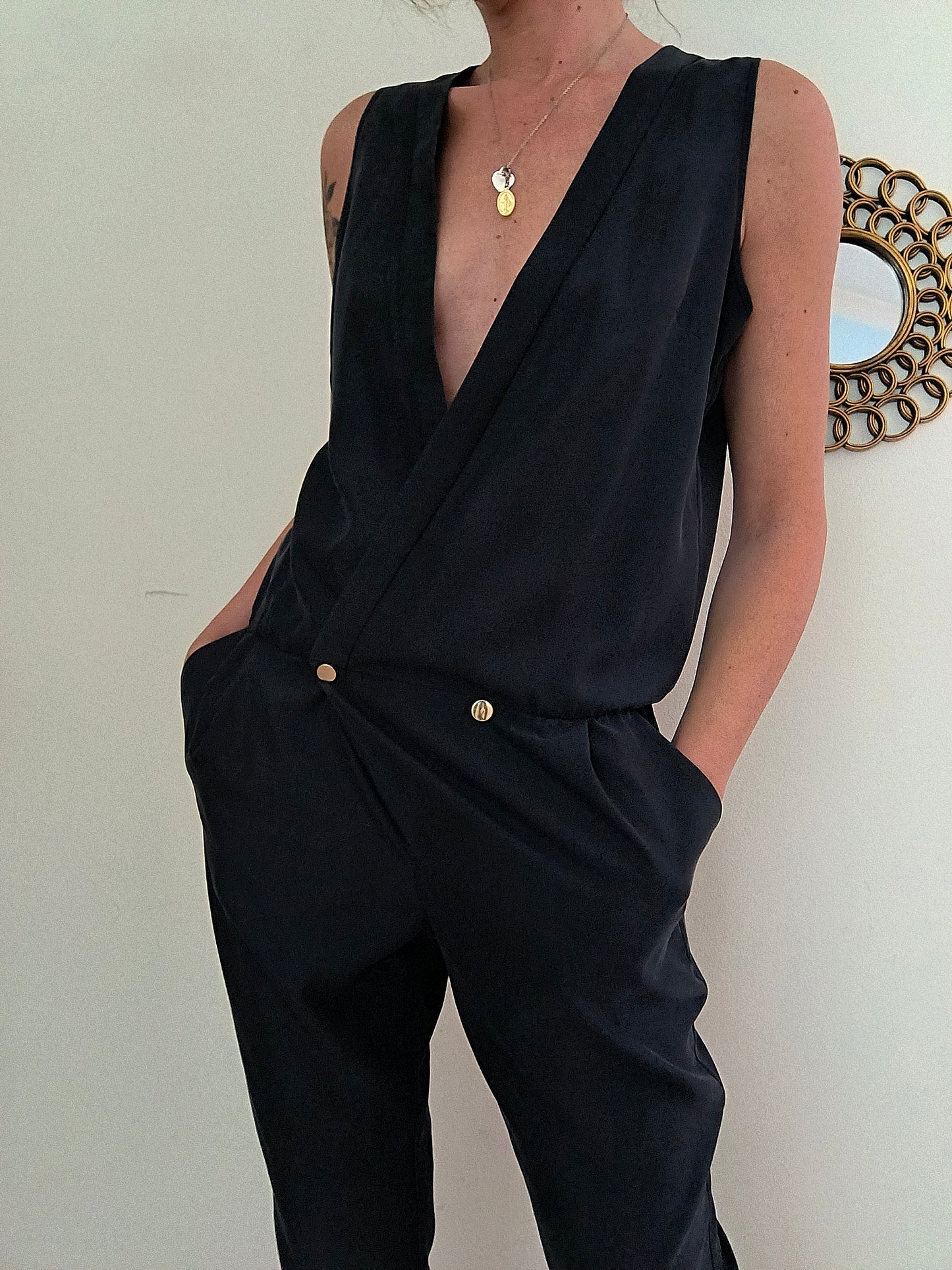 Jumpsuit Imperial nera com ampio scollo