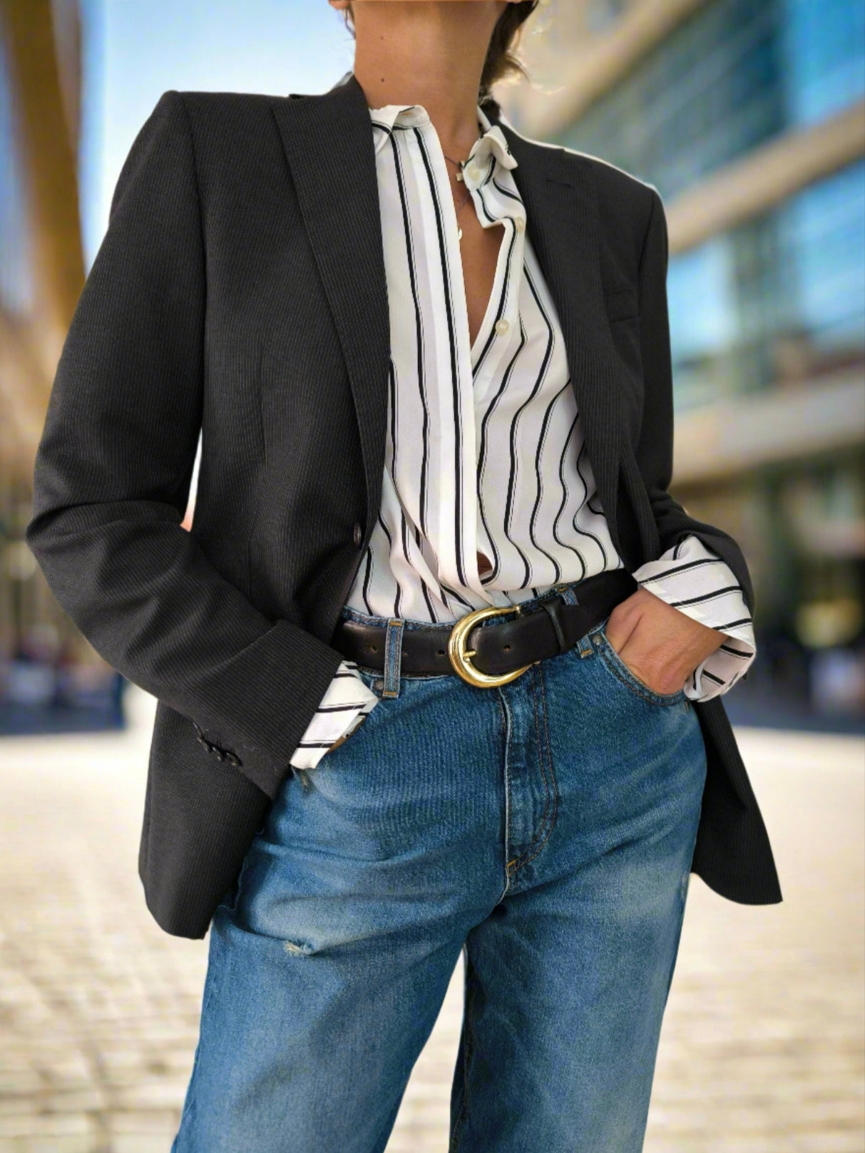 Blazer Abital Super 100's merino nero gessatino