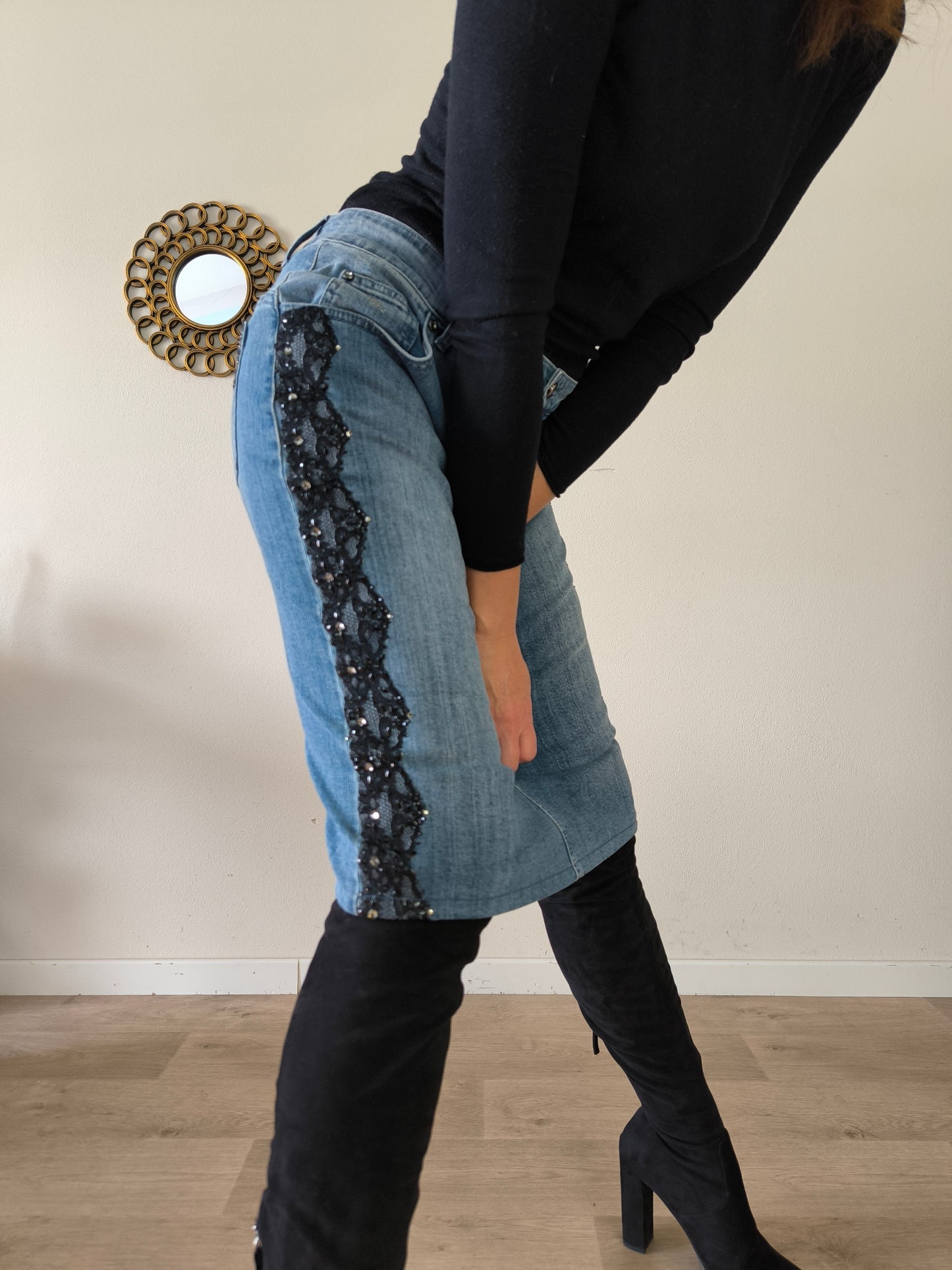 Gonna in Denim Angelo Marani con pizzo tg 50