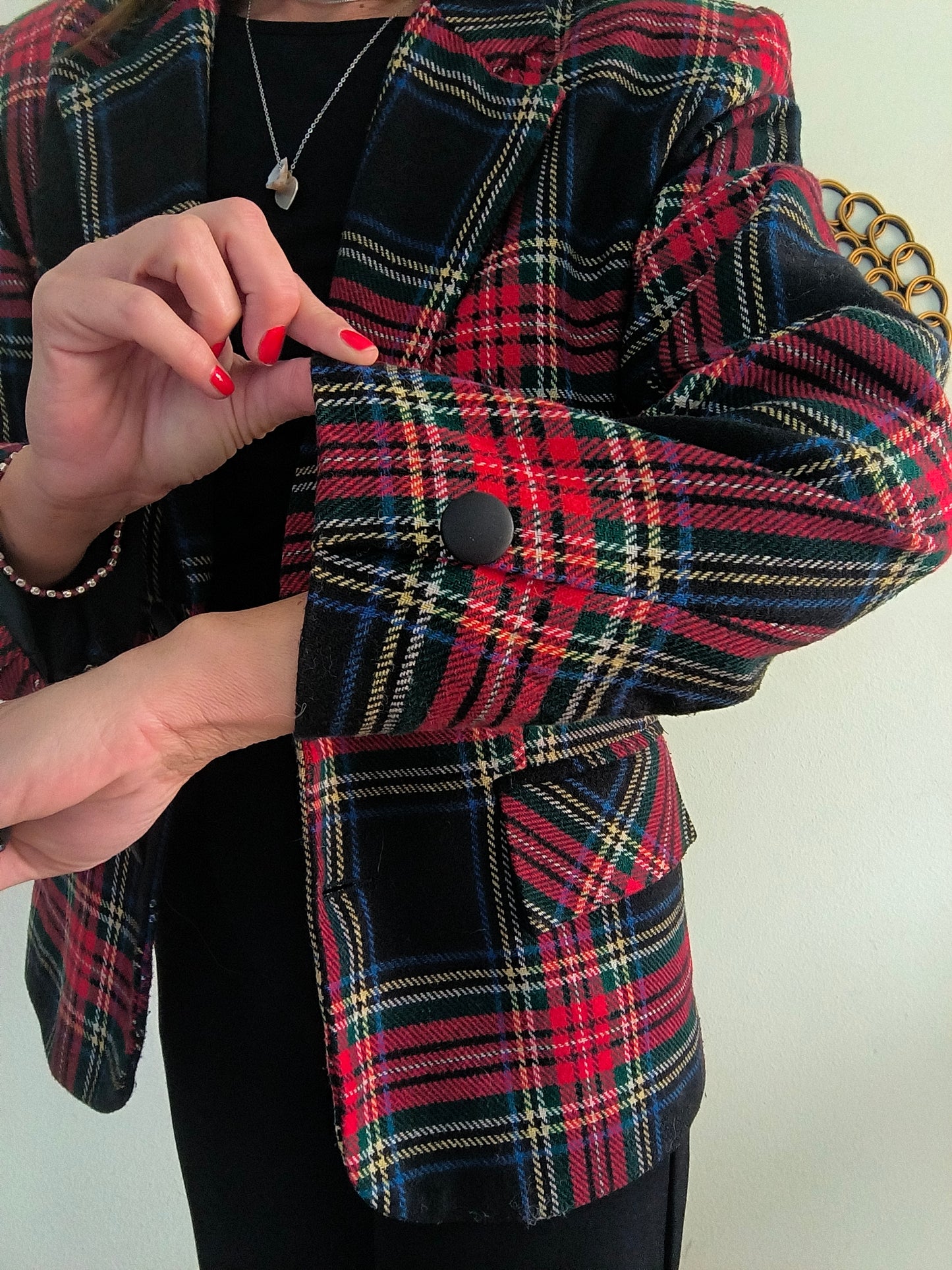 Blazer in tartan rosso/nero tg M