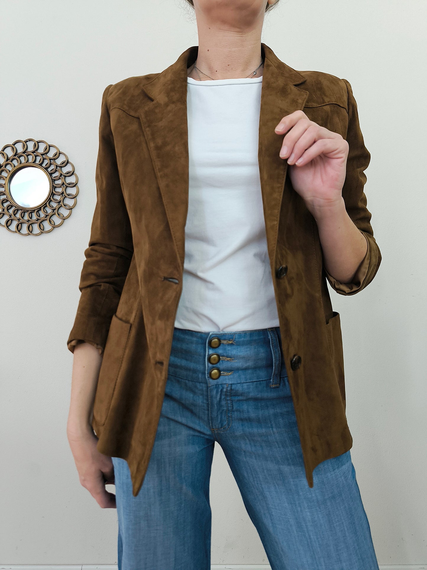 Blazer in pelle scamosciata marrone
