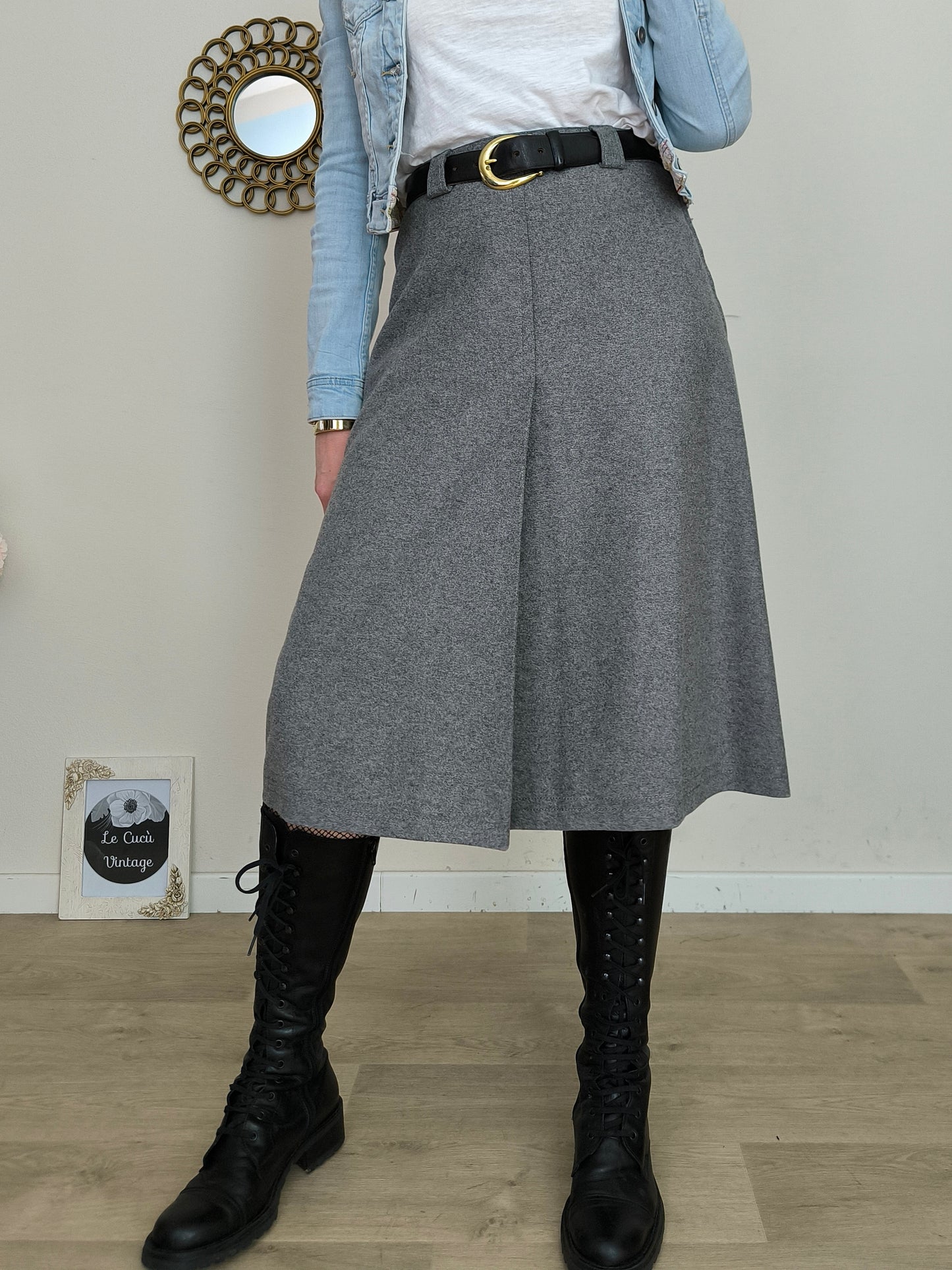 Gonna vintage in lana grigia tg 42