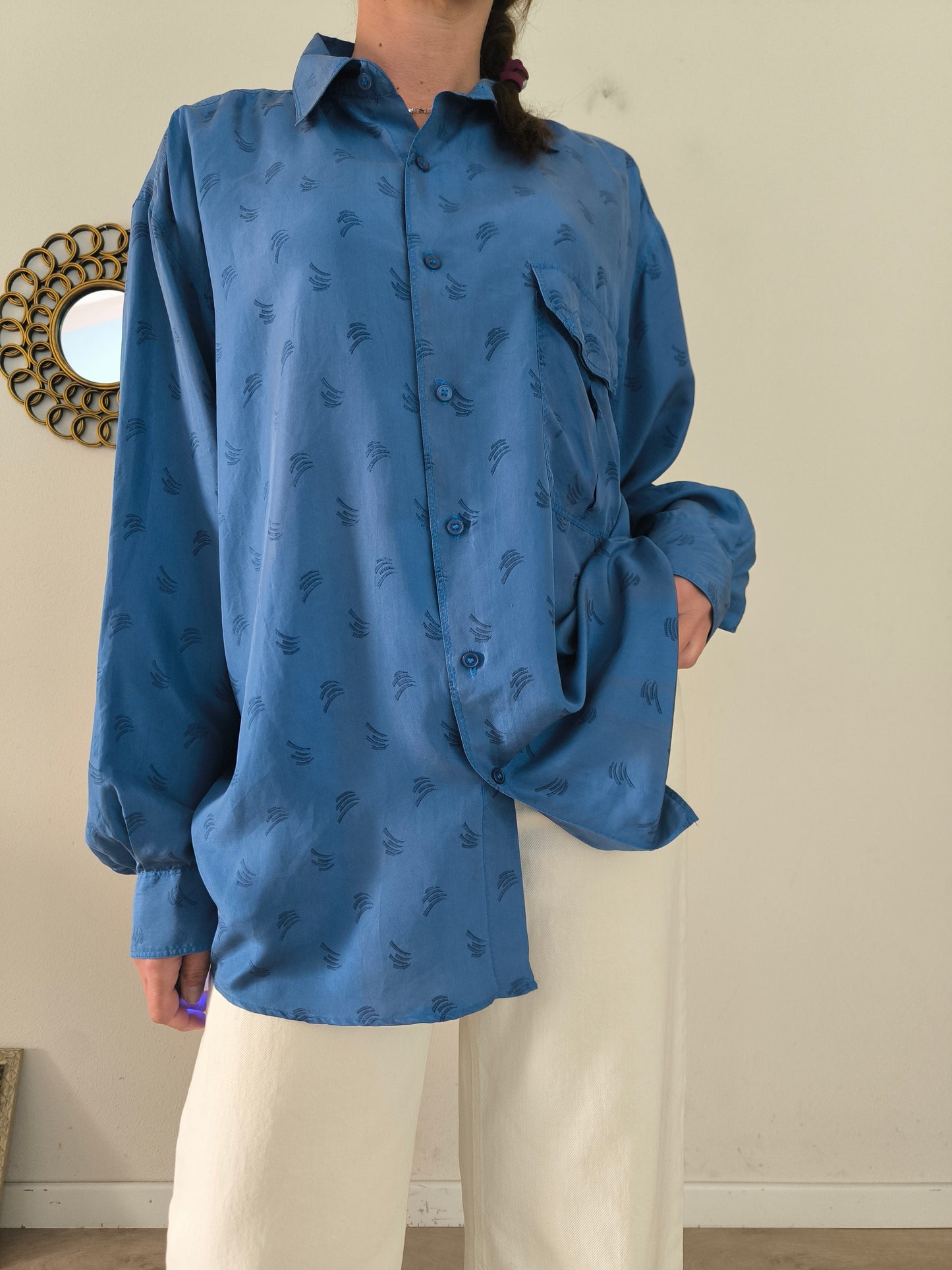 Papillon, camicia pura seta vintage blu