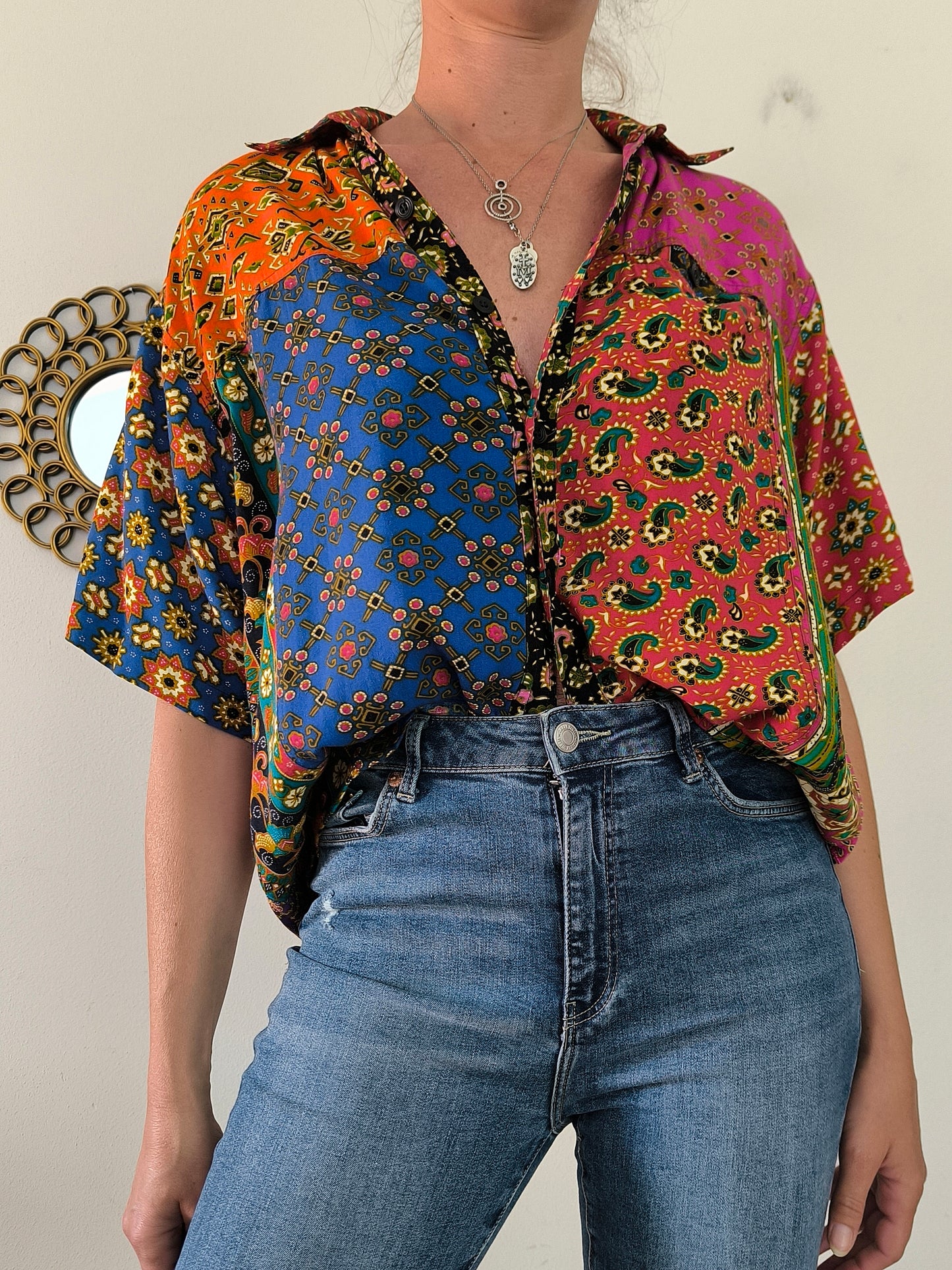 Camicia indonesiana unisex in cotone multicolore One size
