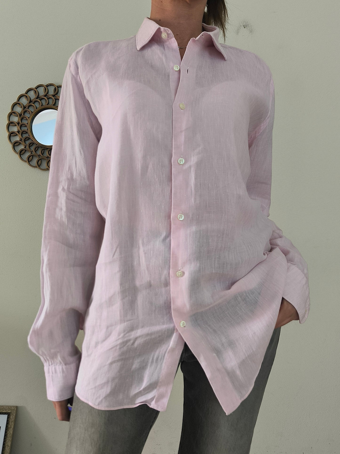 Camicia maschile unisex in lino rosa Rosso Malaspino