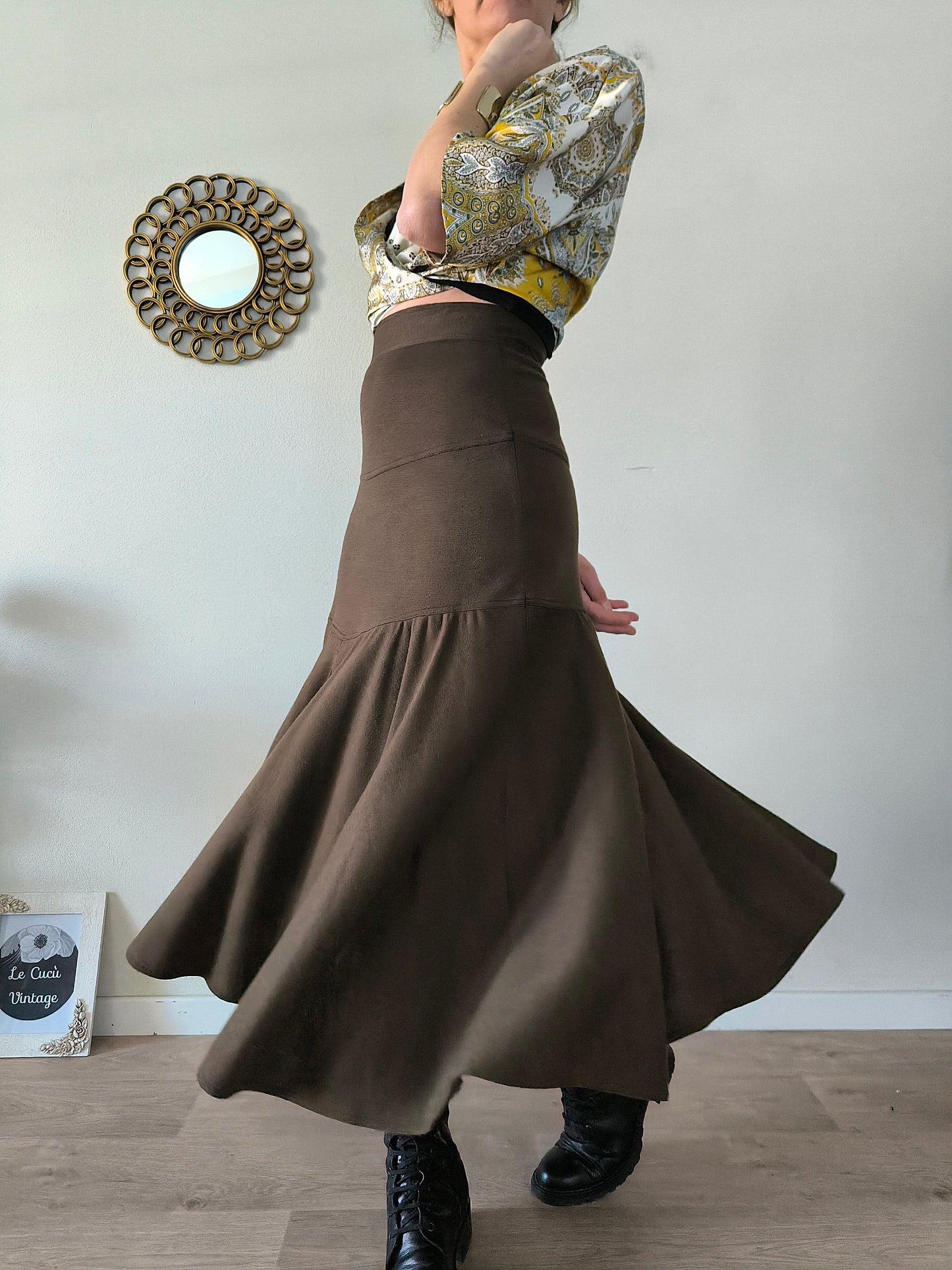 Gonna vintage in lana marrone