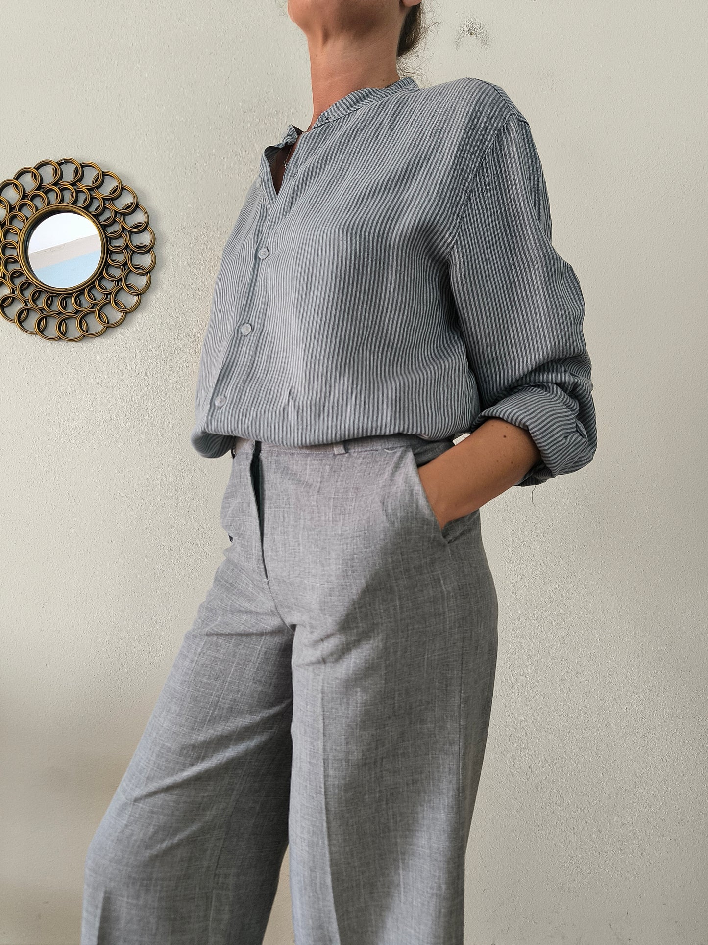 Camicia unisex in lino grigio