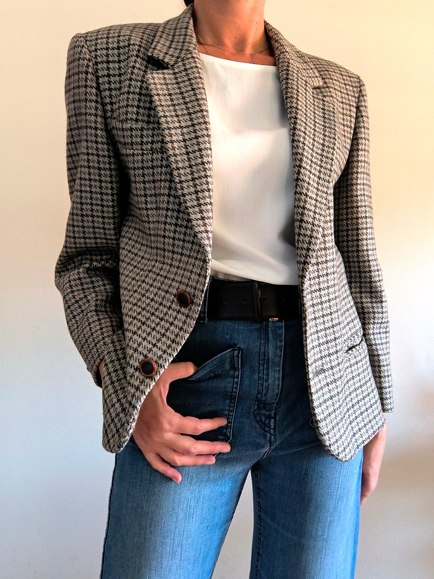 Blazer pura lana vergine piedi poule grigio/marrone tg M