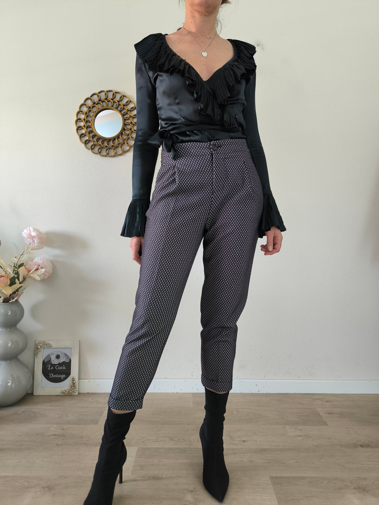 Pantalone Benetton nero con piccola fantasia tg S