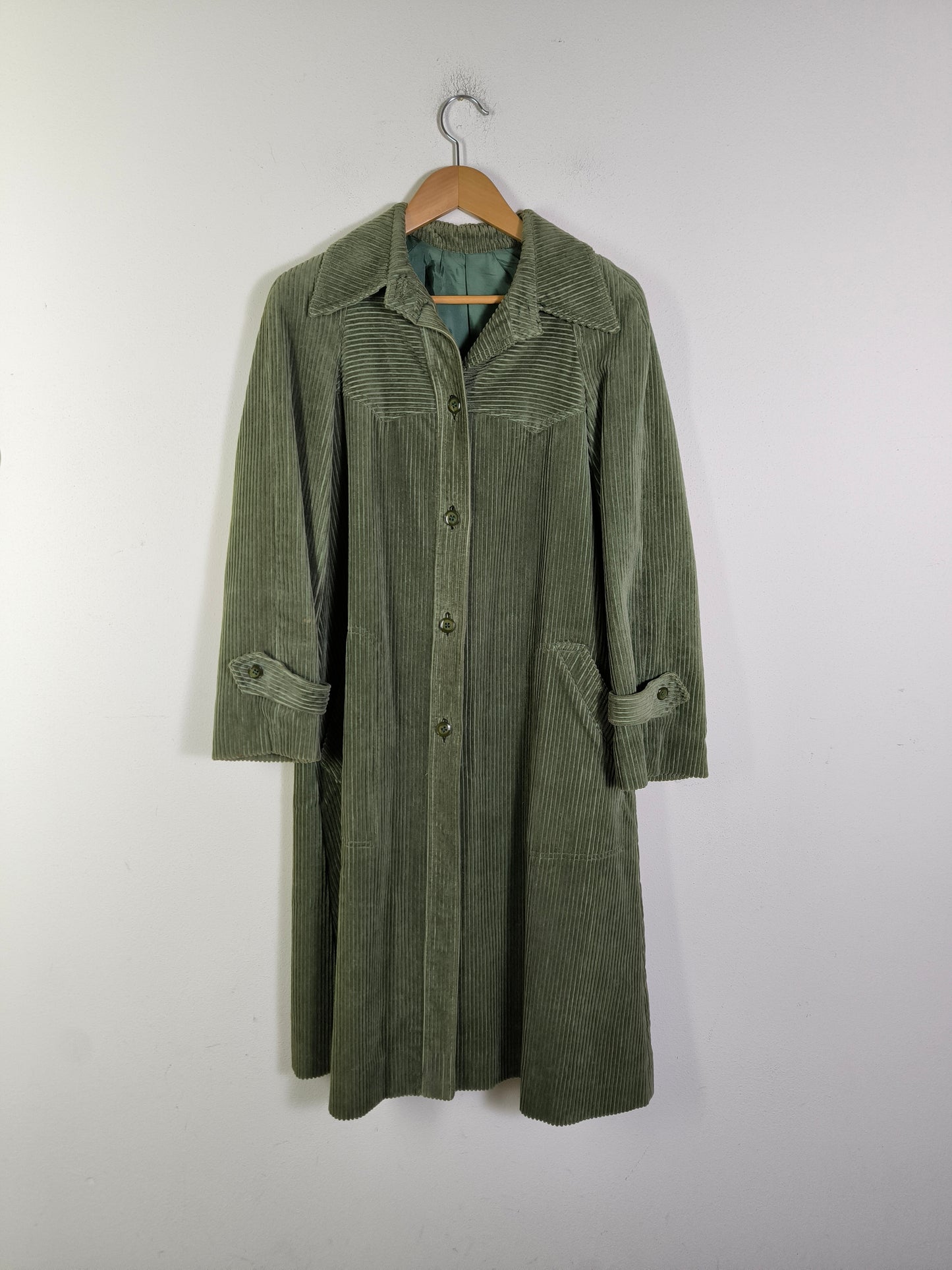 Trench / soprabito 1970s in velluto a coste verde tg M