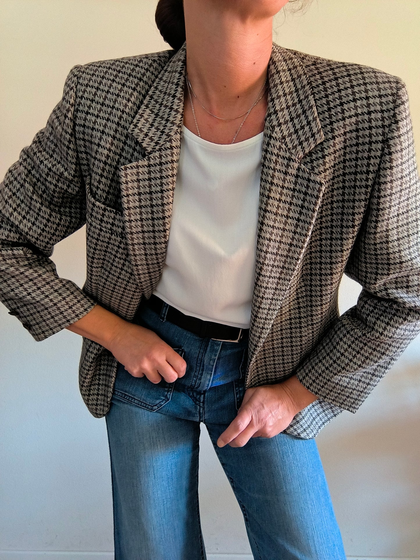 Blazer pura lana vergine piedi poule grigio/marrone tg M