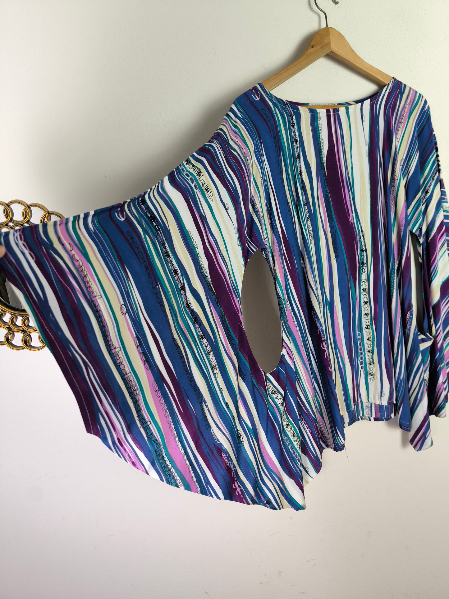 Blusa sartoriale fantasia tessuto anni 70, taglia unica