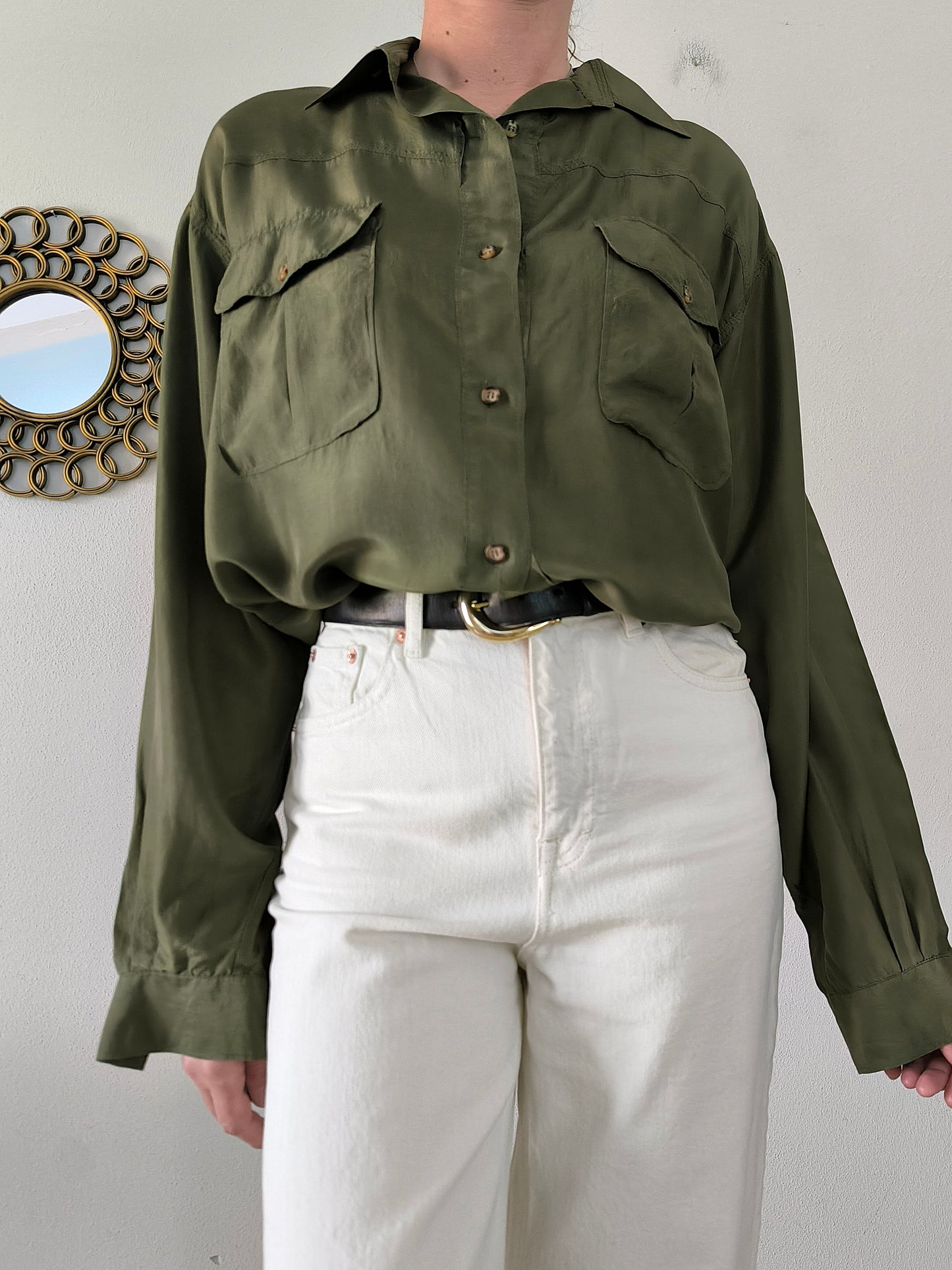 Camicia pura seta kaki