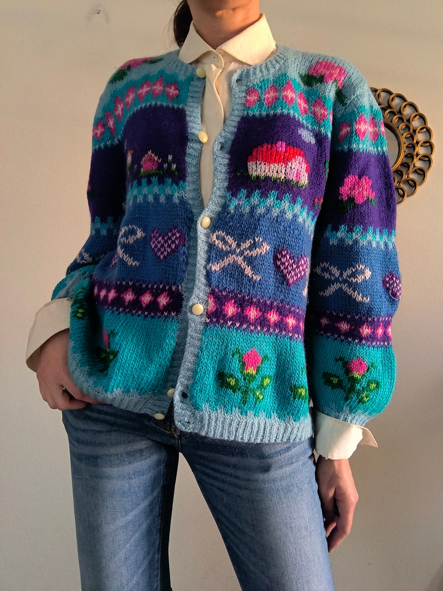 Cardigan vintage ricamato a mano