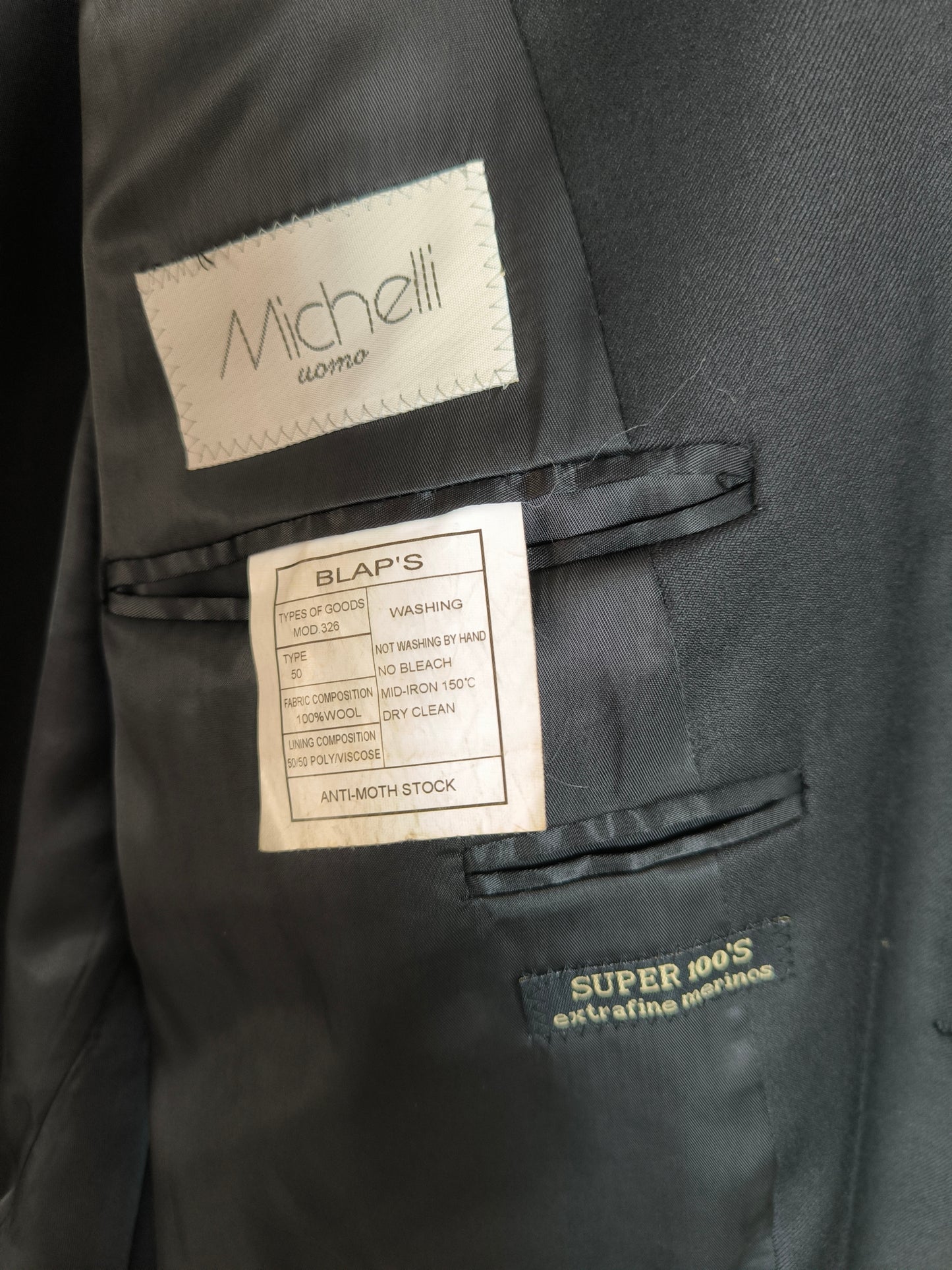Blazer unisex nero Micheli Super 100's merino Extrafine