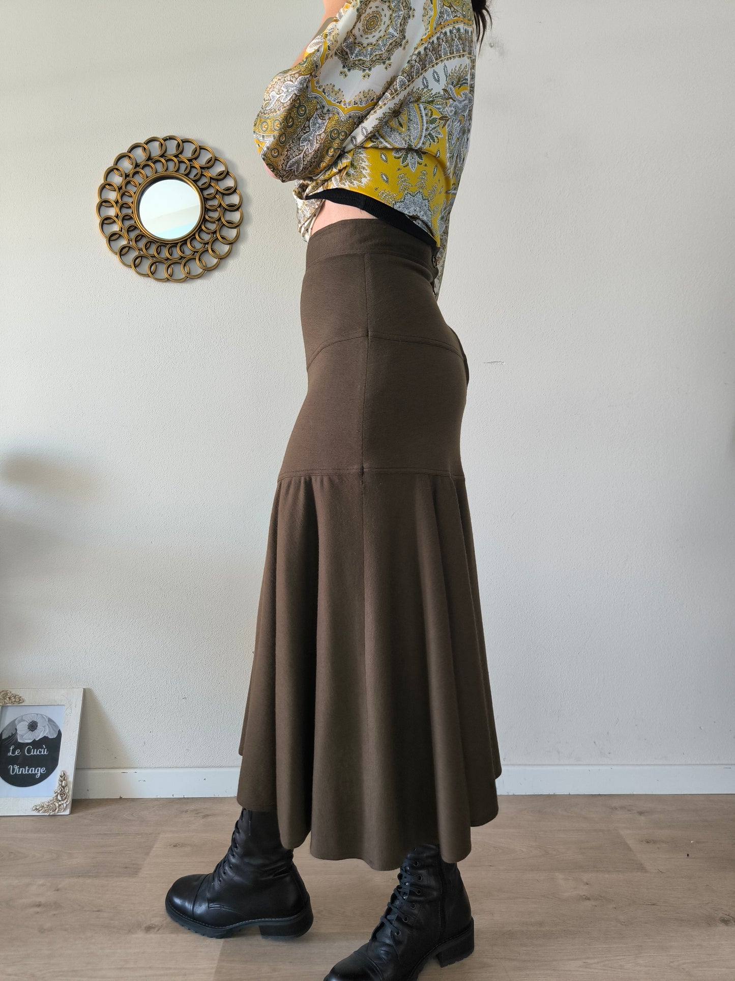 Gonna vintage in lana marrone