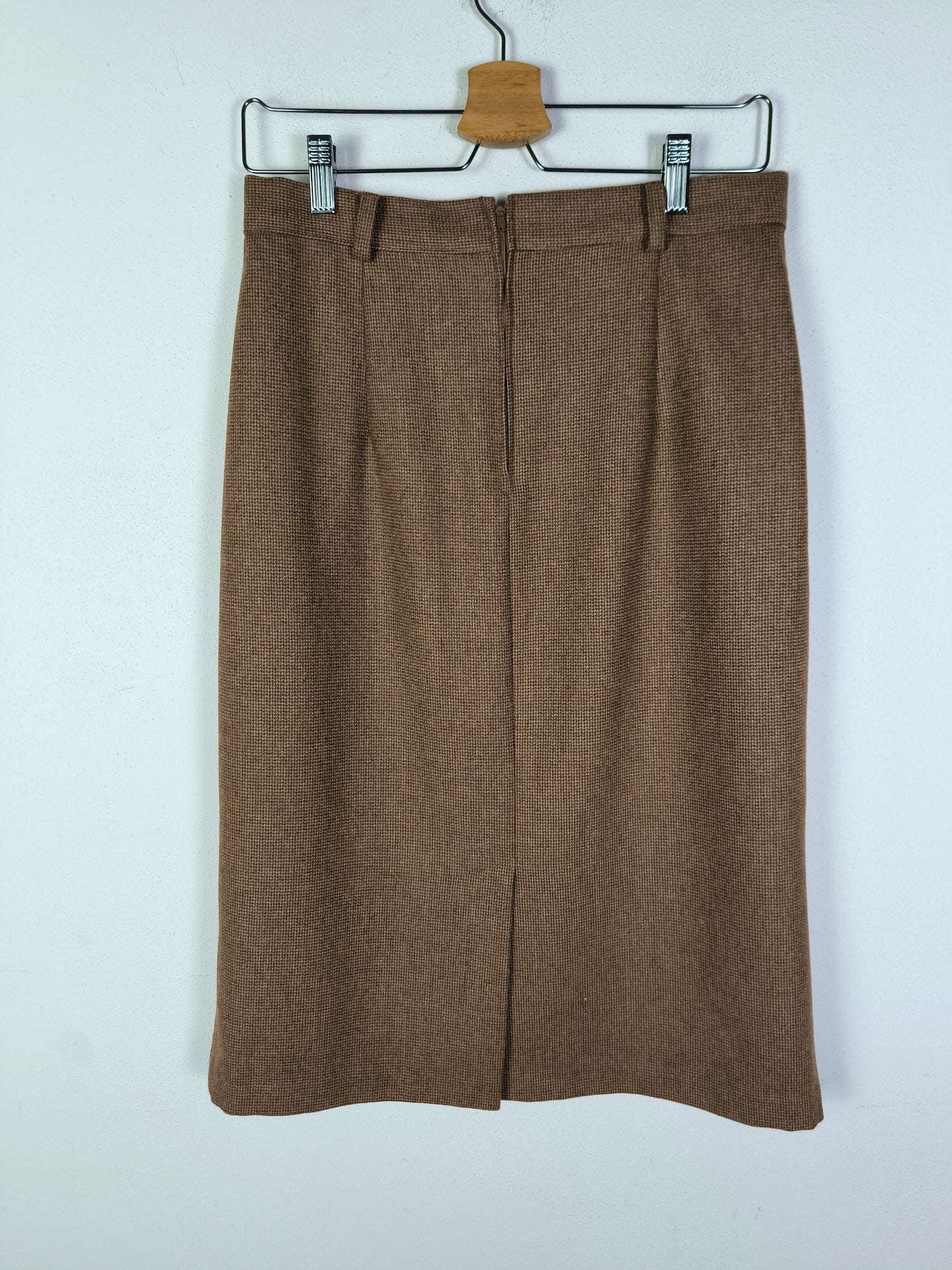 Gonna vintage in lana in piccolo quadretto marrone tg M