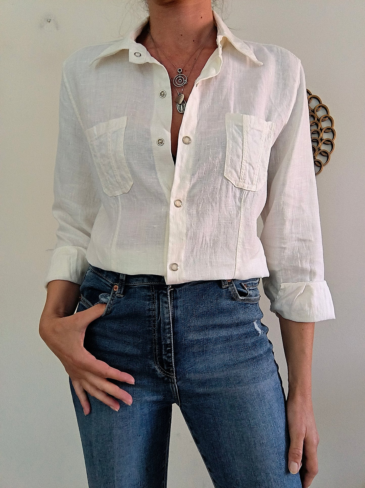 Camicetta vintage in lino bianco tg M