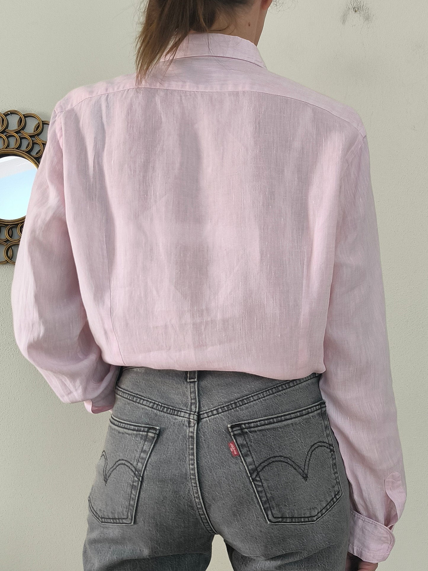 Camicia maschile unisex in lino rosa Rosso Malaspino