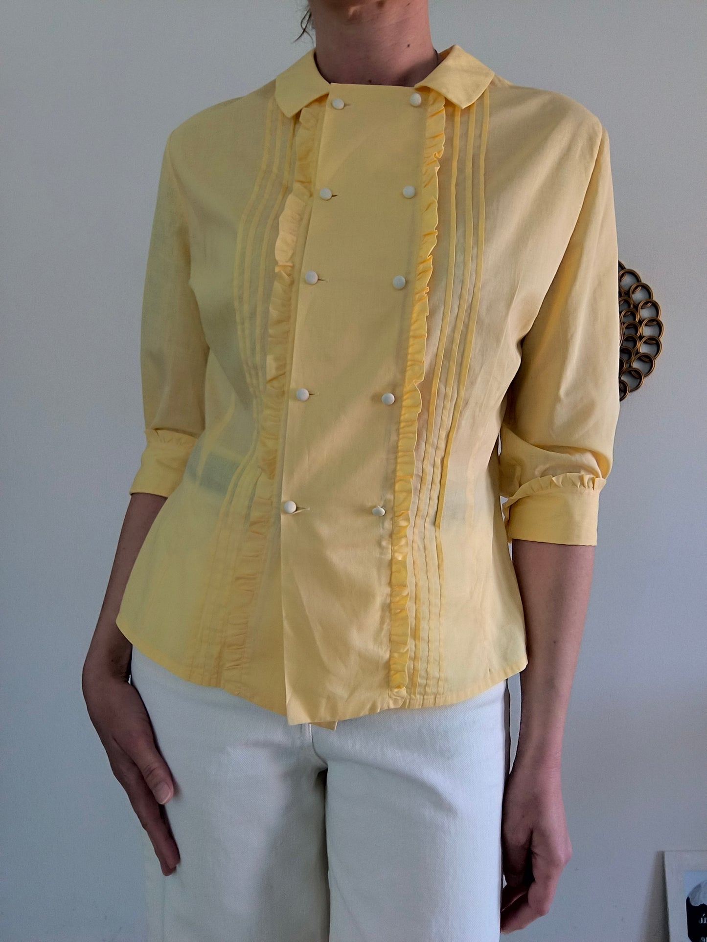 Camicia 1950's in cotone giallo crema tg S
