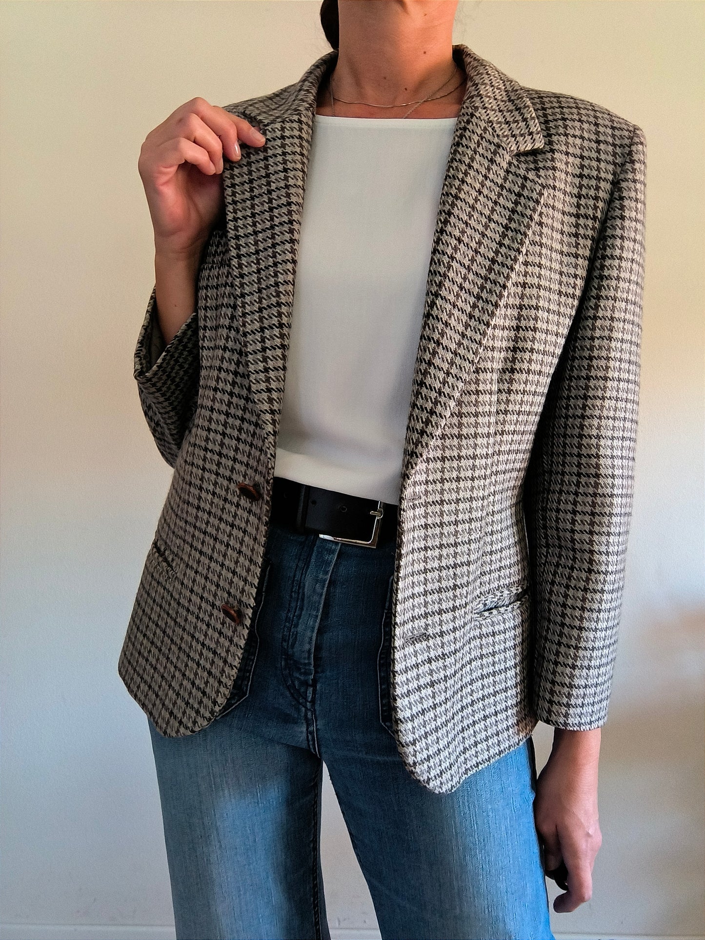 Blazer pura lana vergine piedi poule grigio/marrone tg M