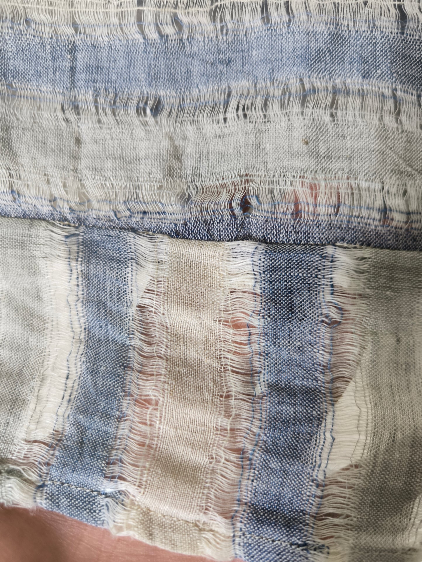Blusa in lino a righe bianco/azzurro