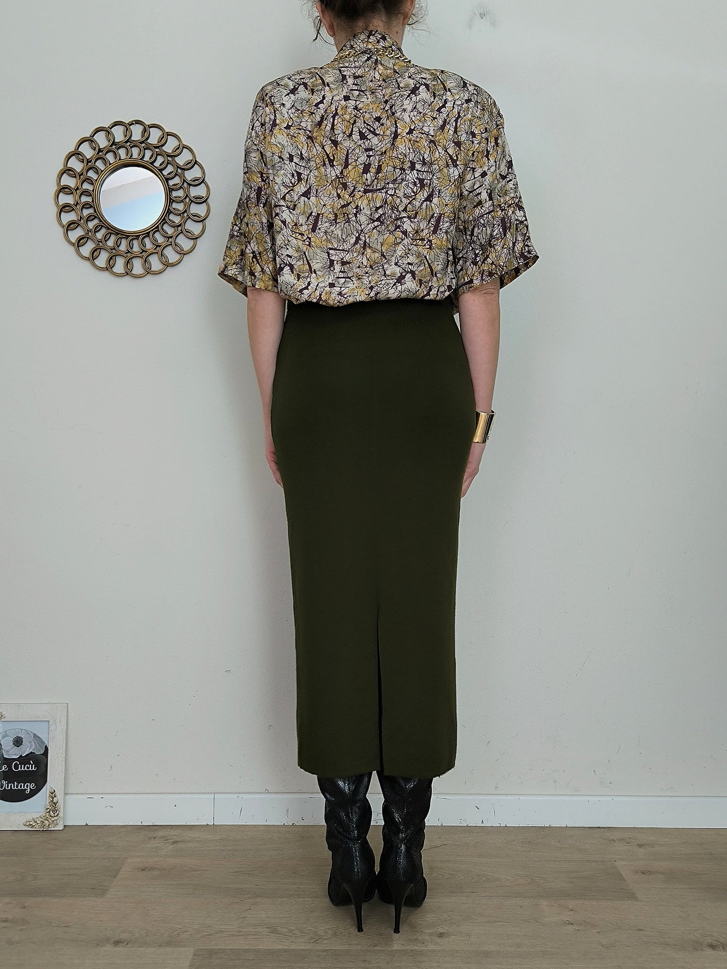 Gonna vintage pura lana verde scuro