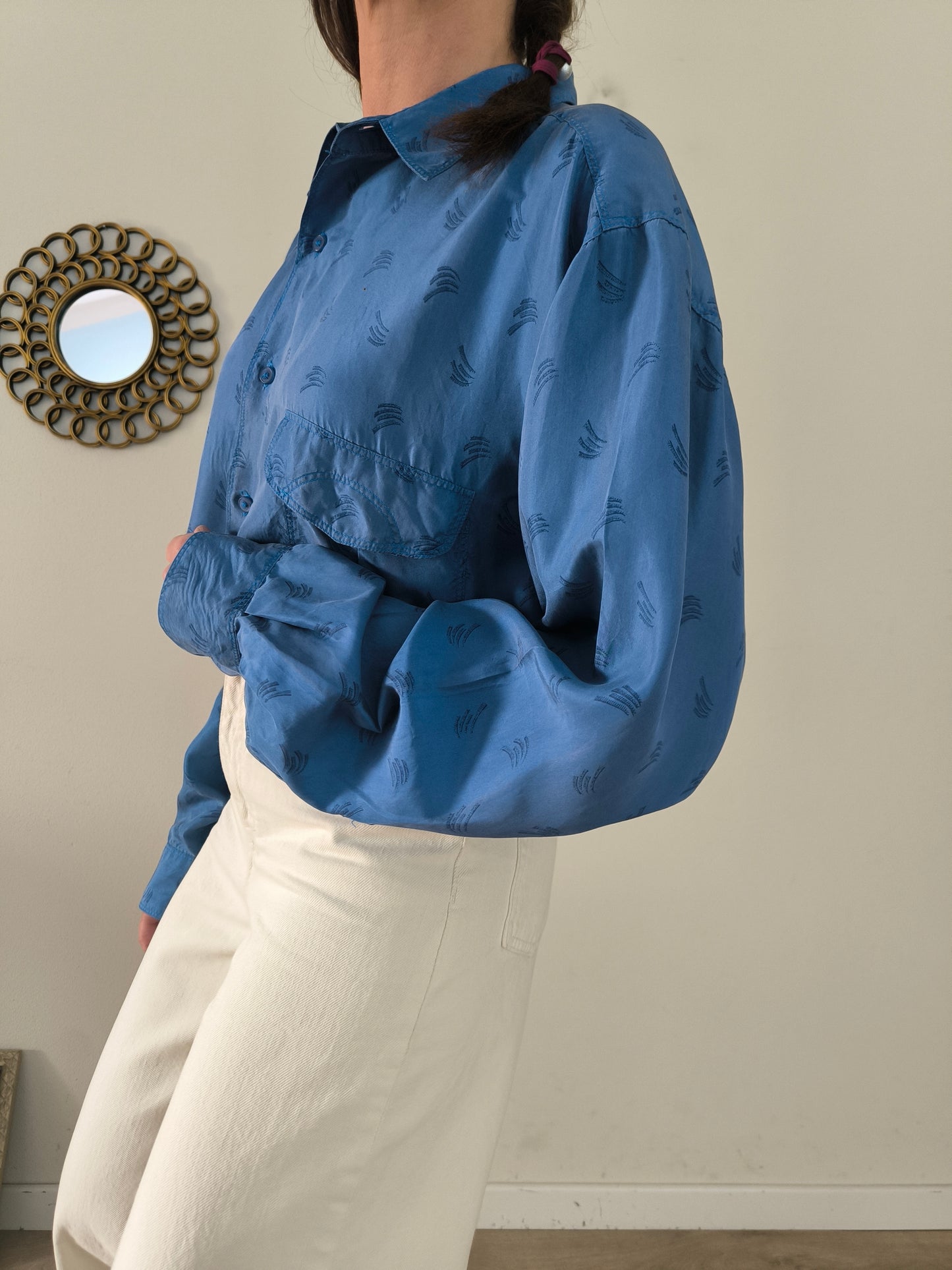 Papillon, camicia pura seta vintage blu