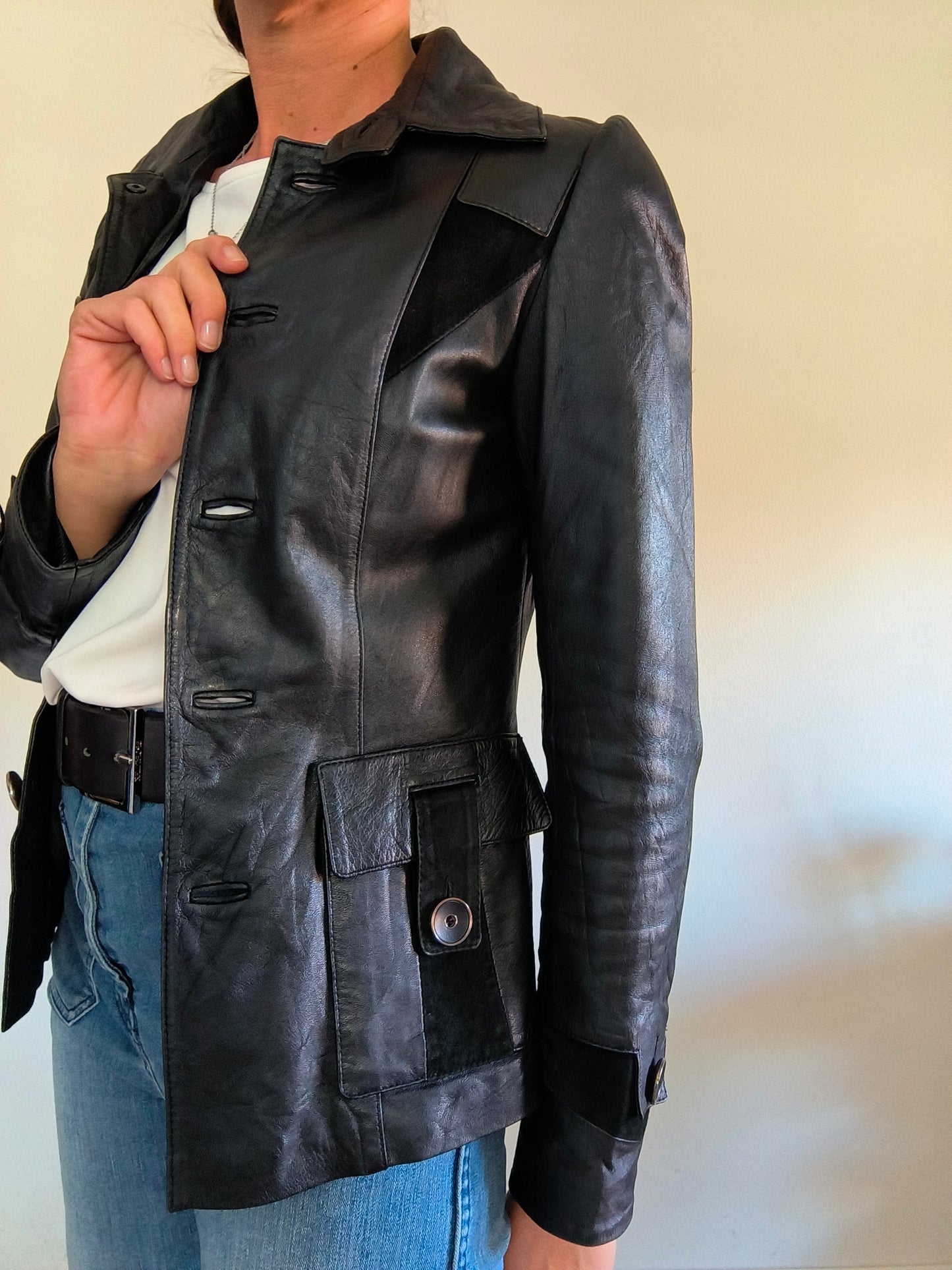 Giacca vintage in pelle Rocco Barocco nero tg S