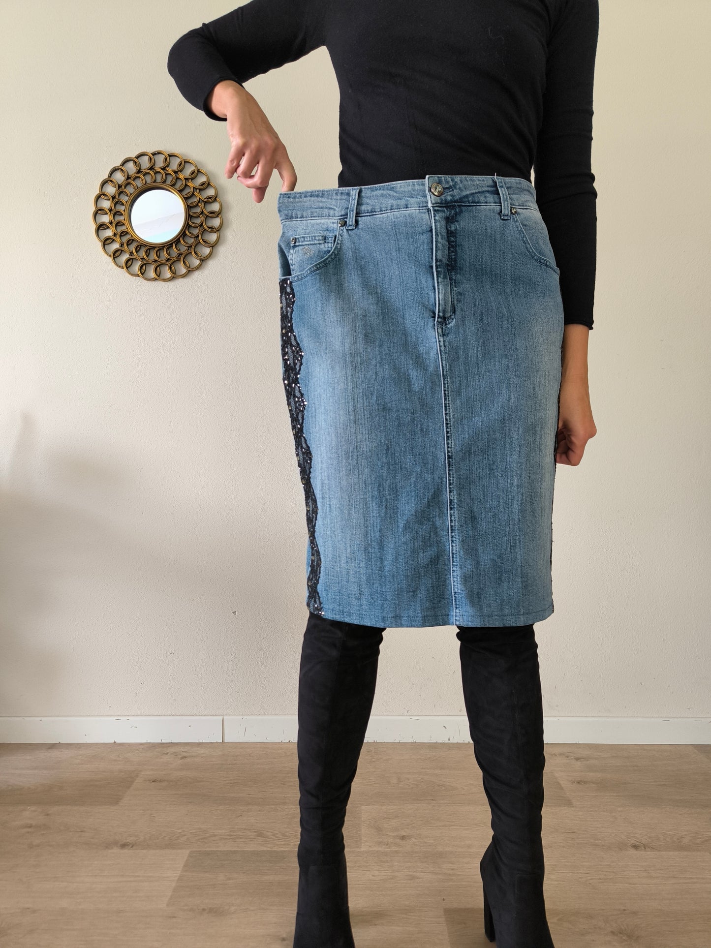 Gonna in Denim Angelo Marani con pizzo tg 50