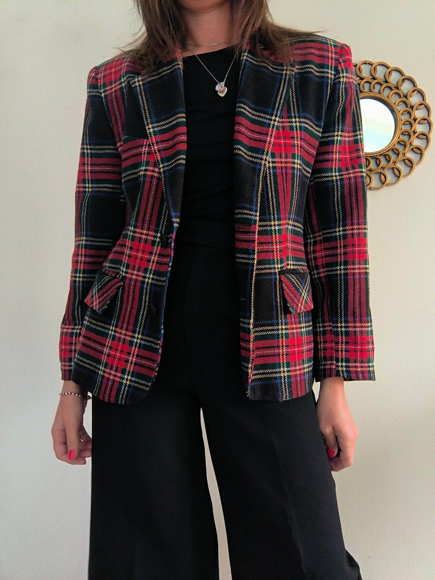 Blazer in tartan rosso/nero tg M