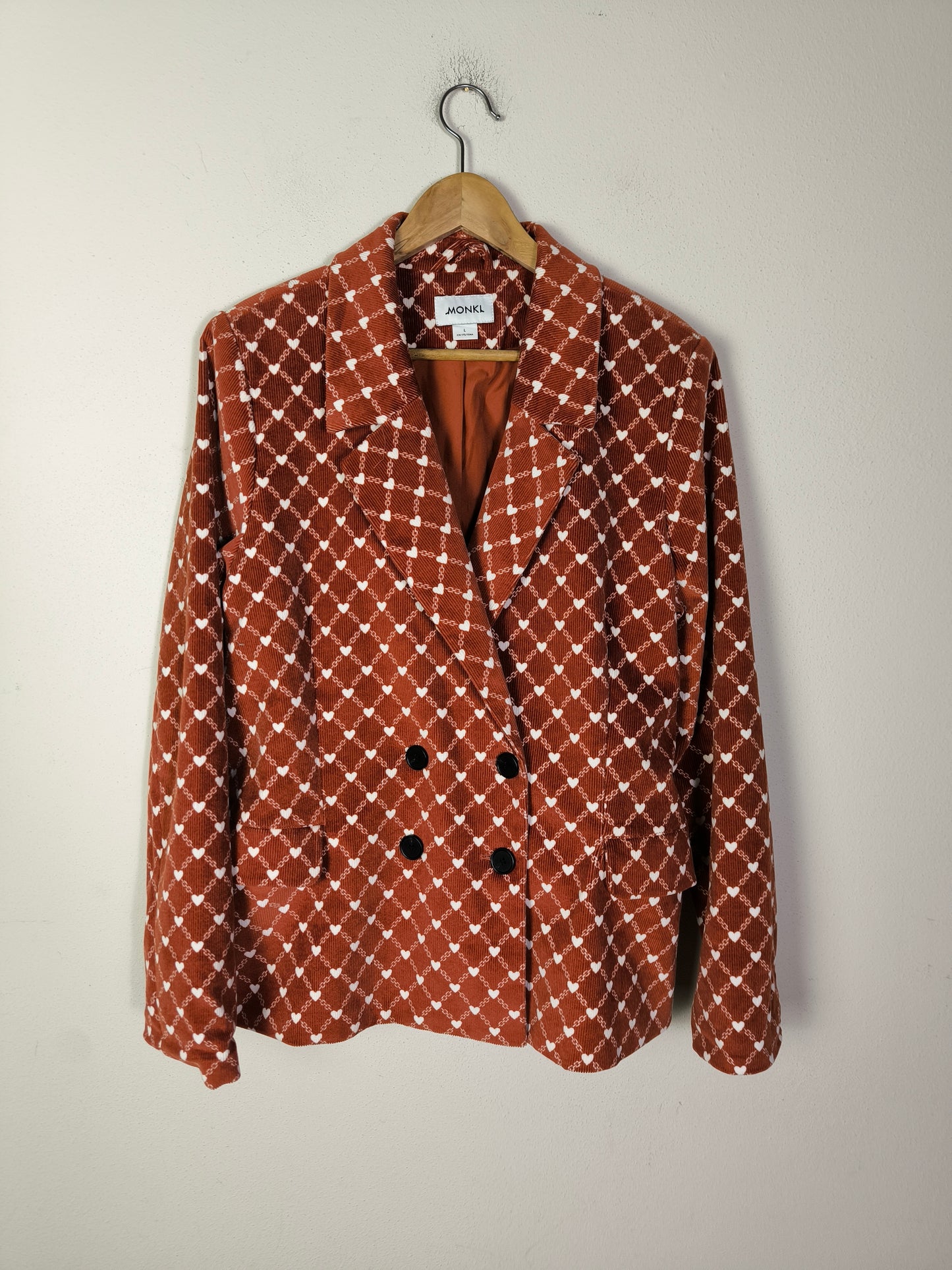 Blazer mattone in velluto a coste con cuoricini Tg L