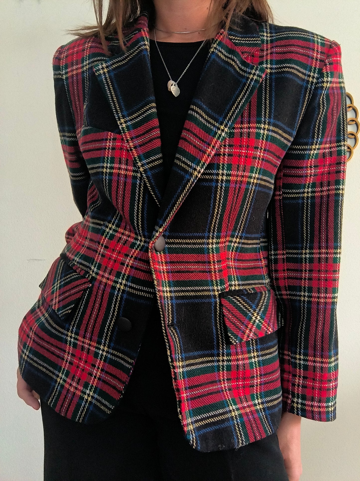 Blazer in tartan rosso/nero tg M