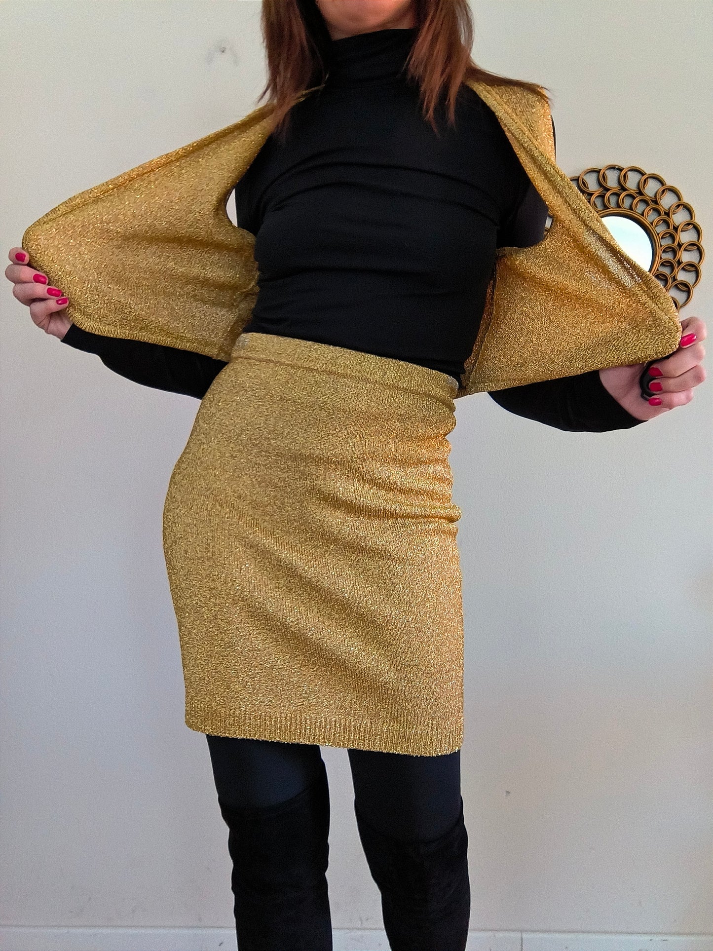 Completo lurex dorato mini + gilet tg 42