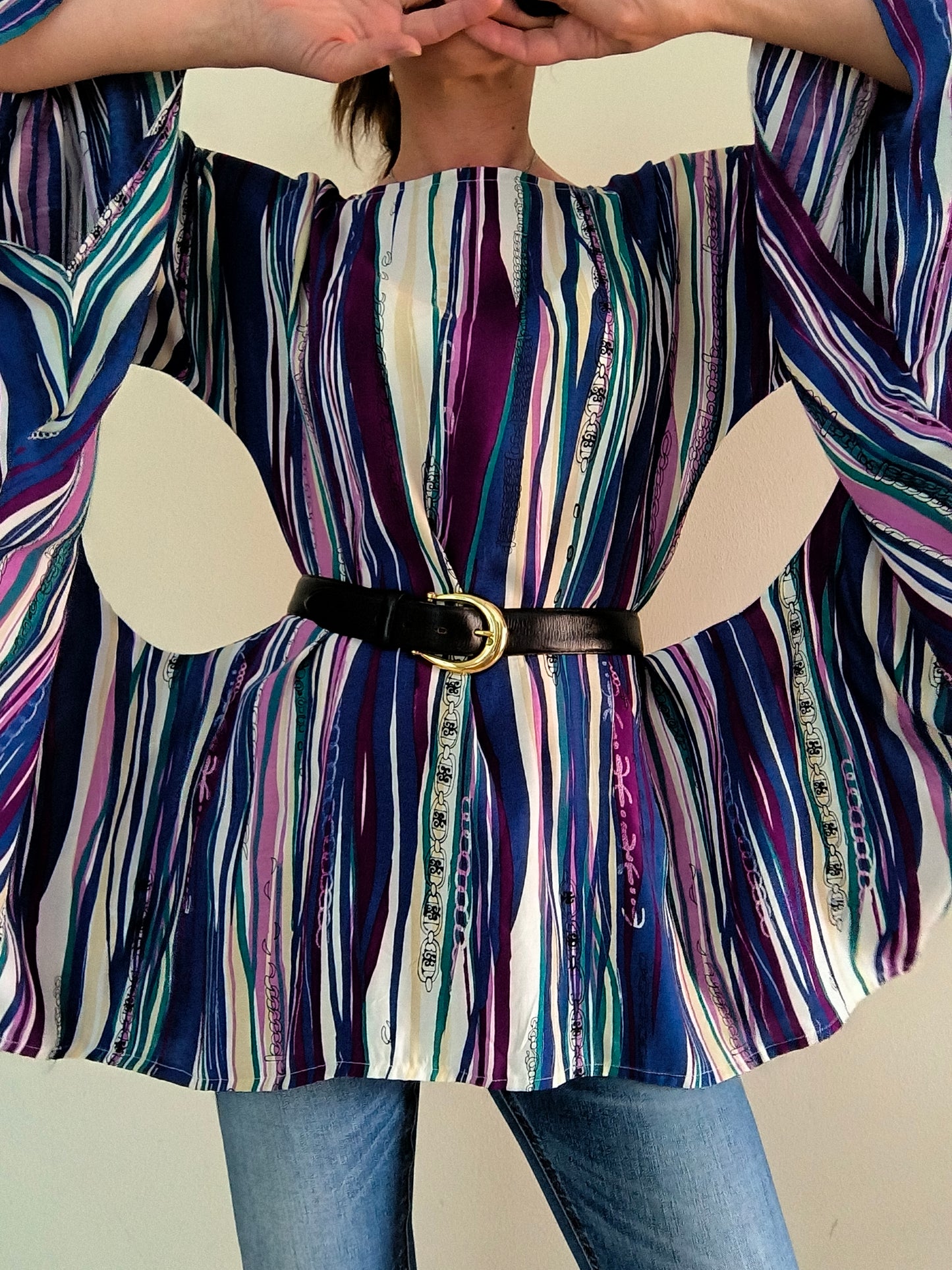 Blusa sartoriale fantasia tessuto anni 70, taglia unica