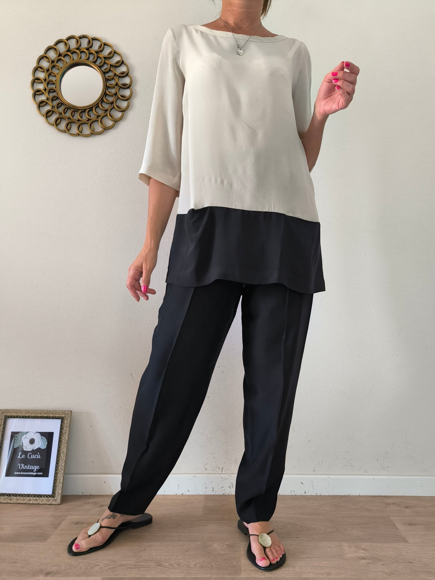 Blusa pura seta nude/nero