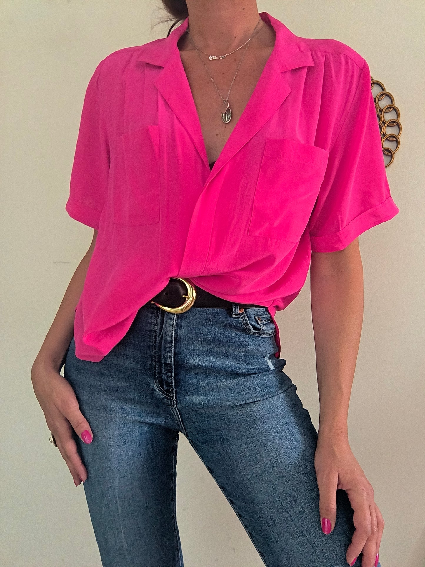 Camicetta in seta rosa shocking