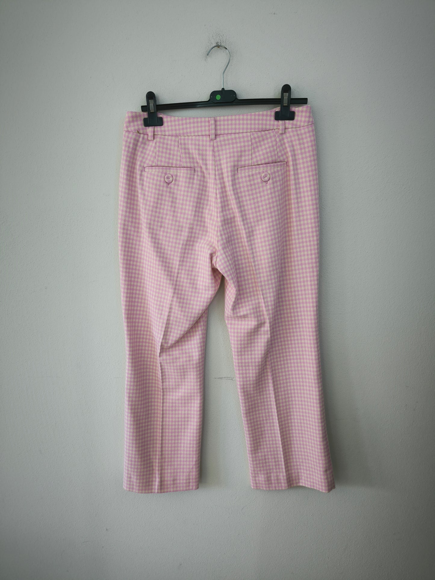 Pantalone Max Mara in tessuto Vichy rosa/crema tg 44