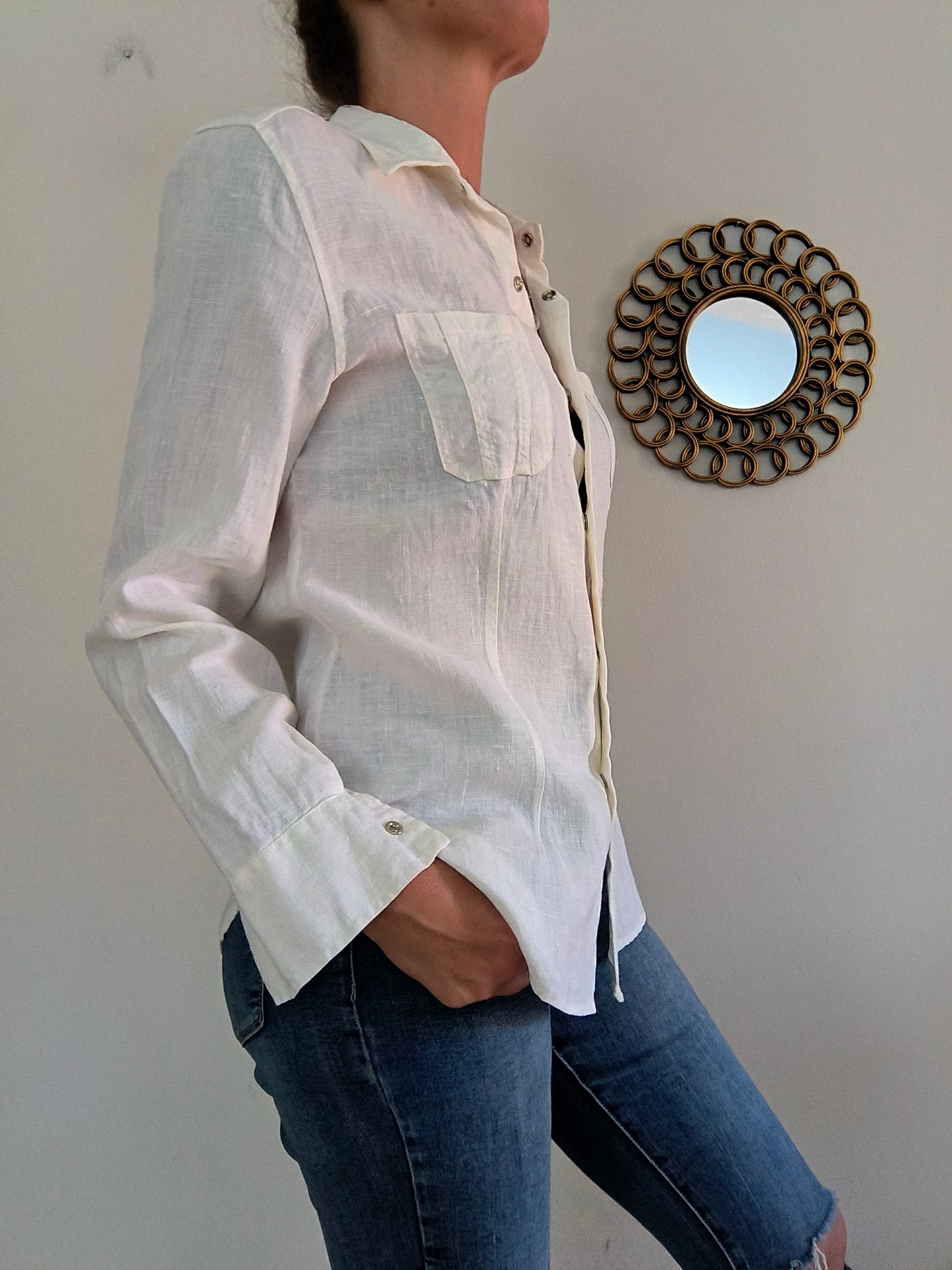 Camicetta vintage in lino bianco tg M