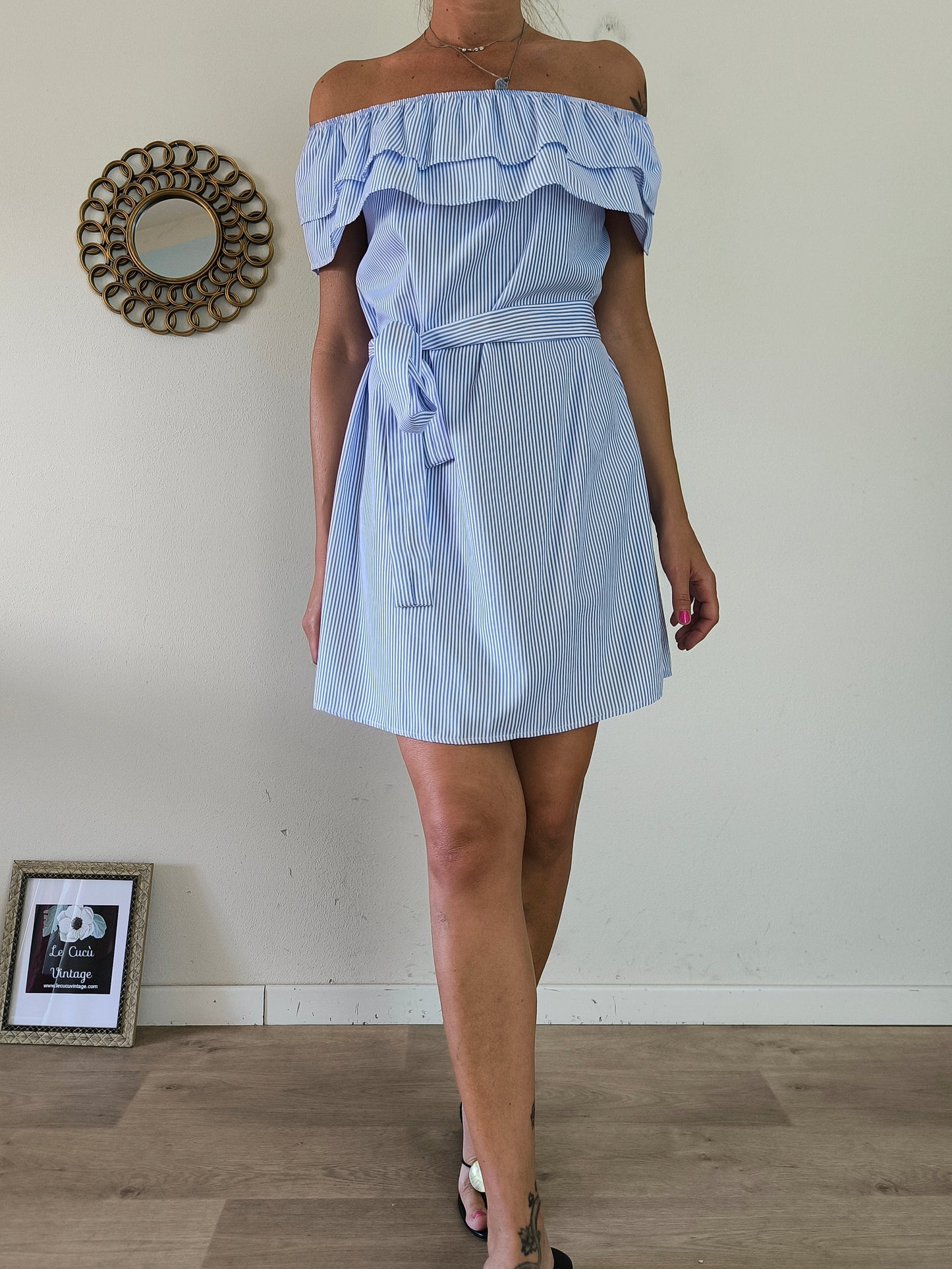 Abito estivo in cotone a righe bianco/blu