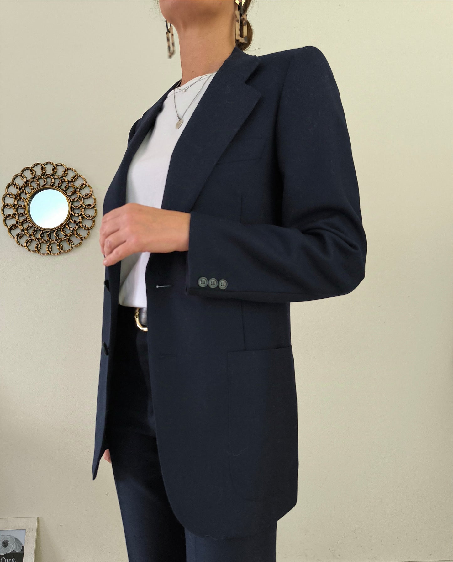 Completo blazer e pantalone vintage pura lana vergine blu notte tg M