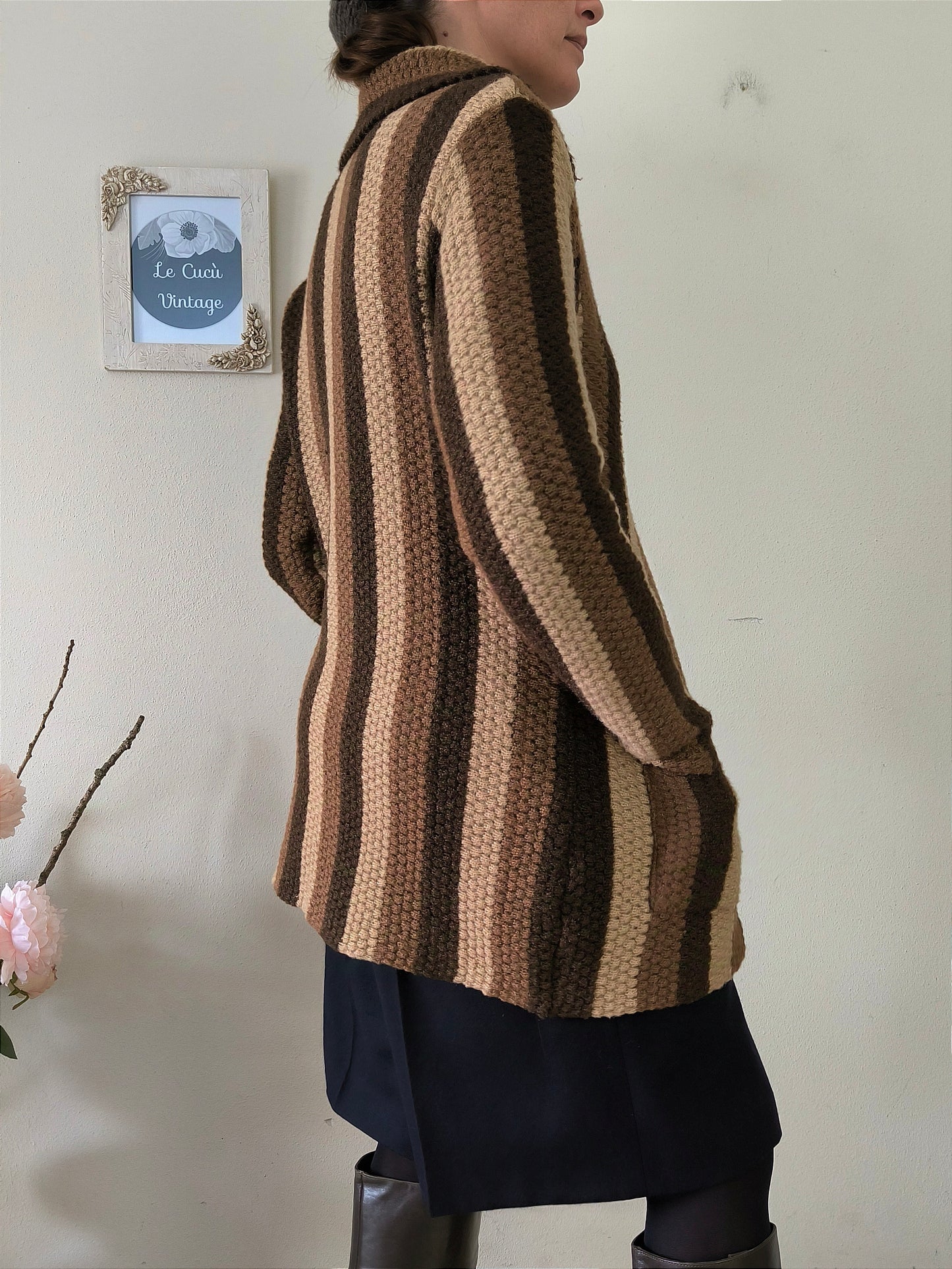 Cardigan vintage a righe marrone