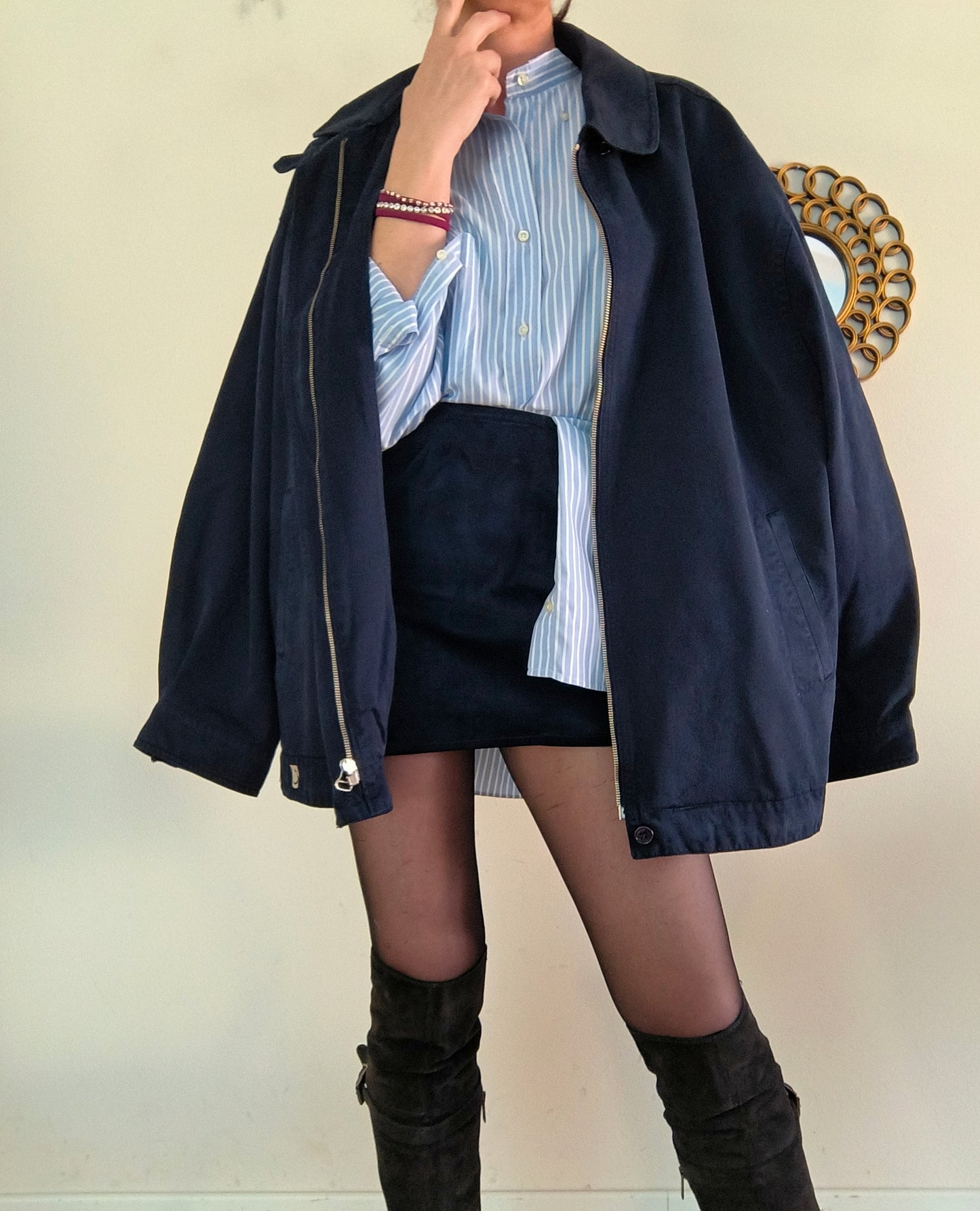 Giacca vintage in cotone blu notte