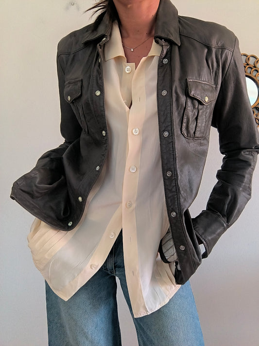 Giacca camicia in vera pelle