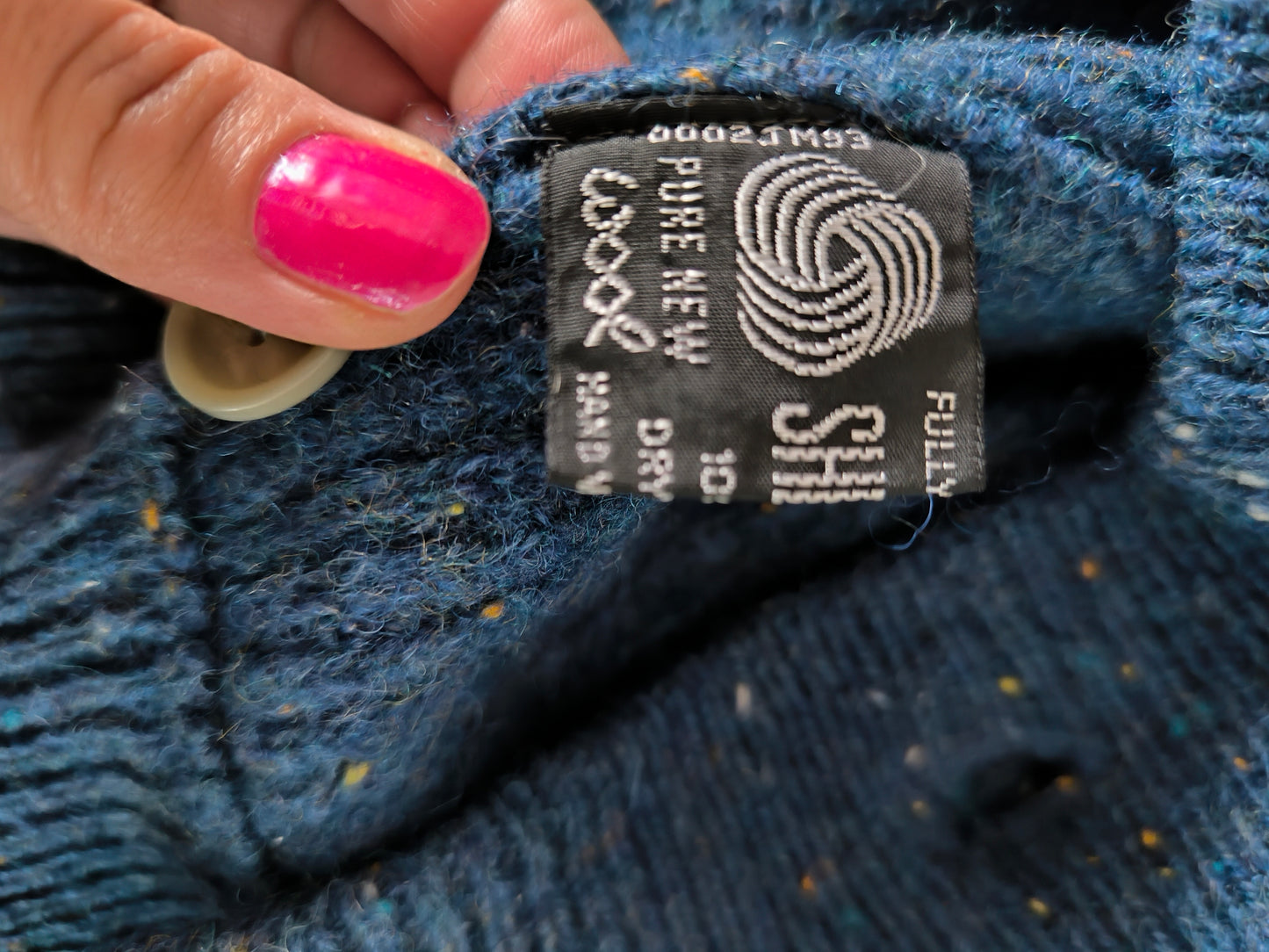 Cardigan lana Shetland unisex tg L colore blu