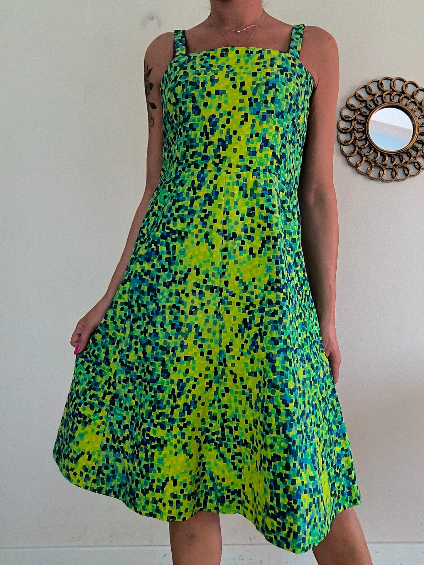 Abito vintage giallo/verde in cotone