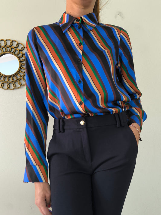 Camicetta in satin blu a righe Nuna Lie tg S